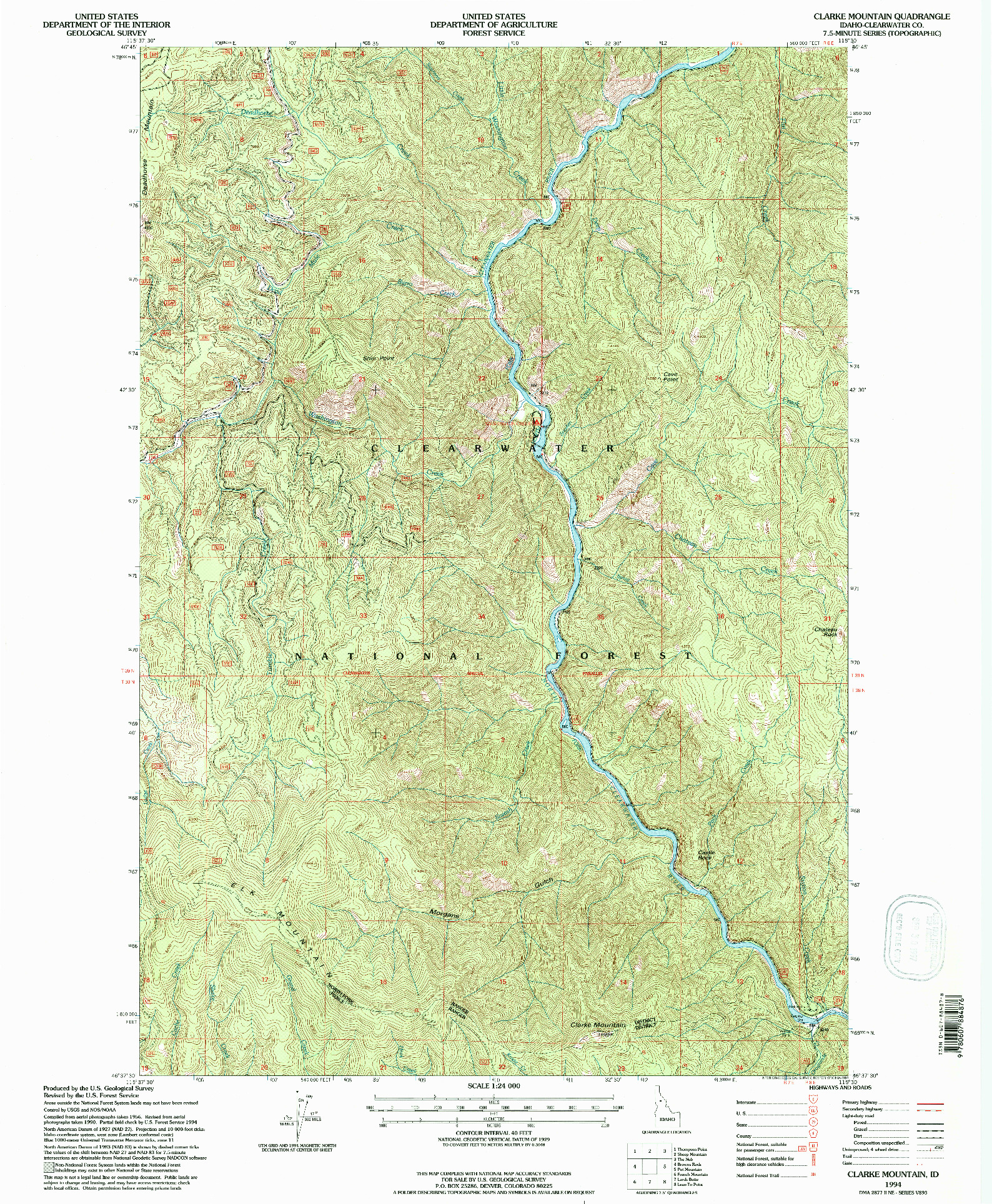 USGS 1:24000-SCALE QUADRANGLE FOR CLARKE MOUNTAIN, ID 1994