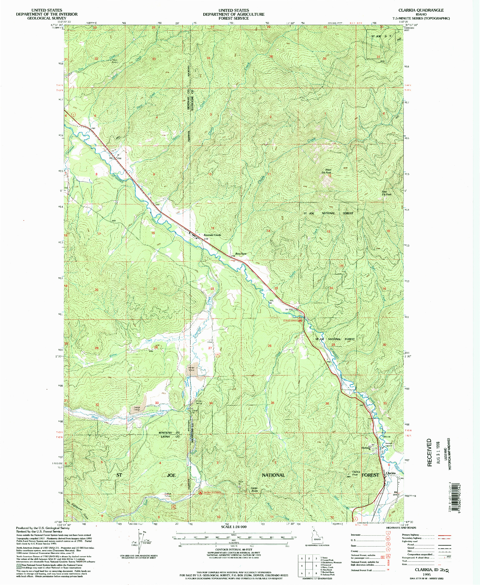 USGS 1:24000-SCALE QUADRANGLE FOR CLARKIA, ID 1995