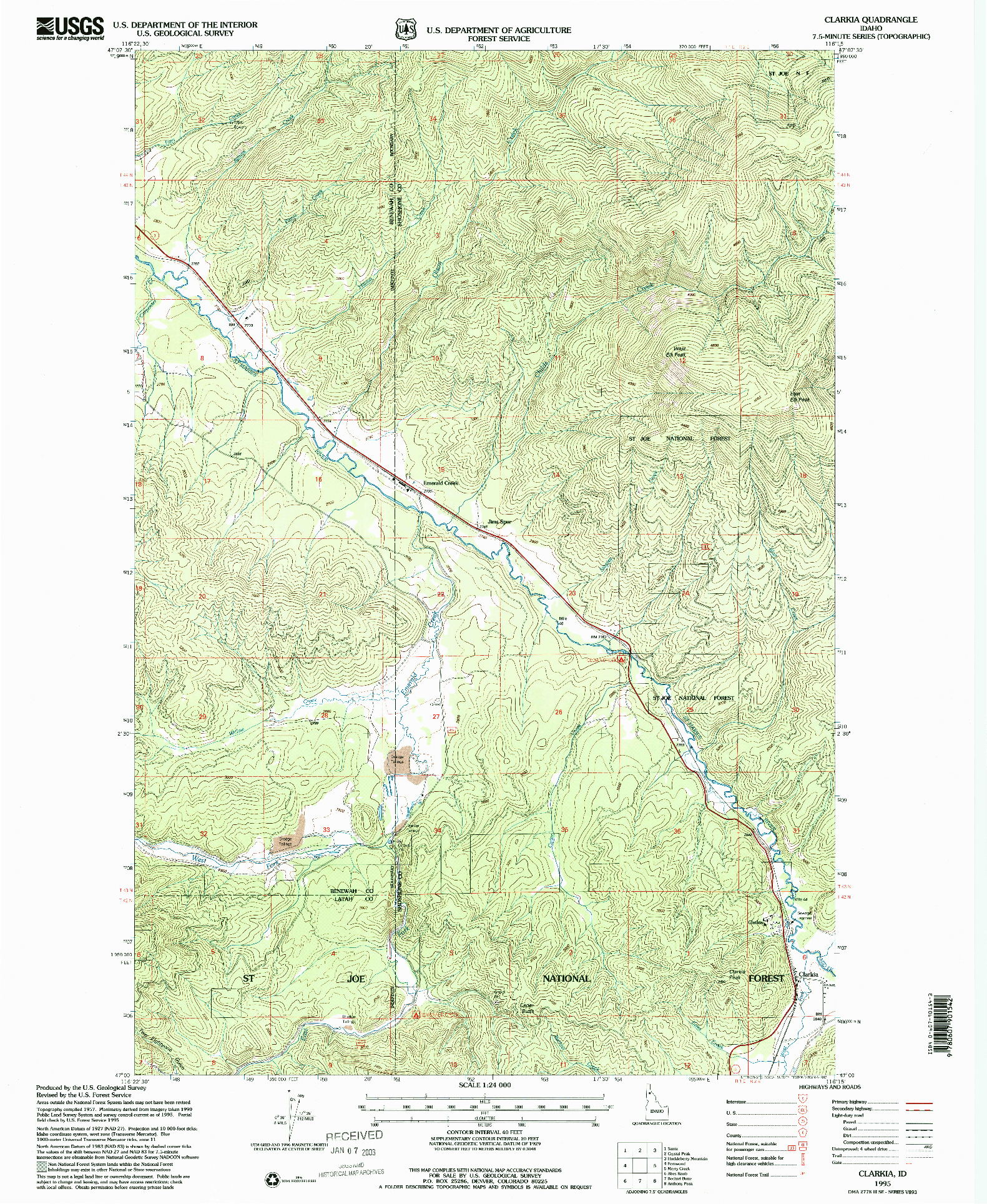 USGS 1:24000-SCALE QUADRANGLE FOR CLARKIA, ID 1995