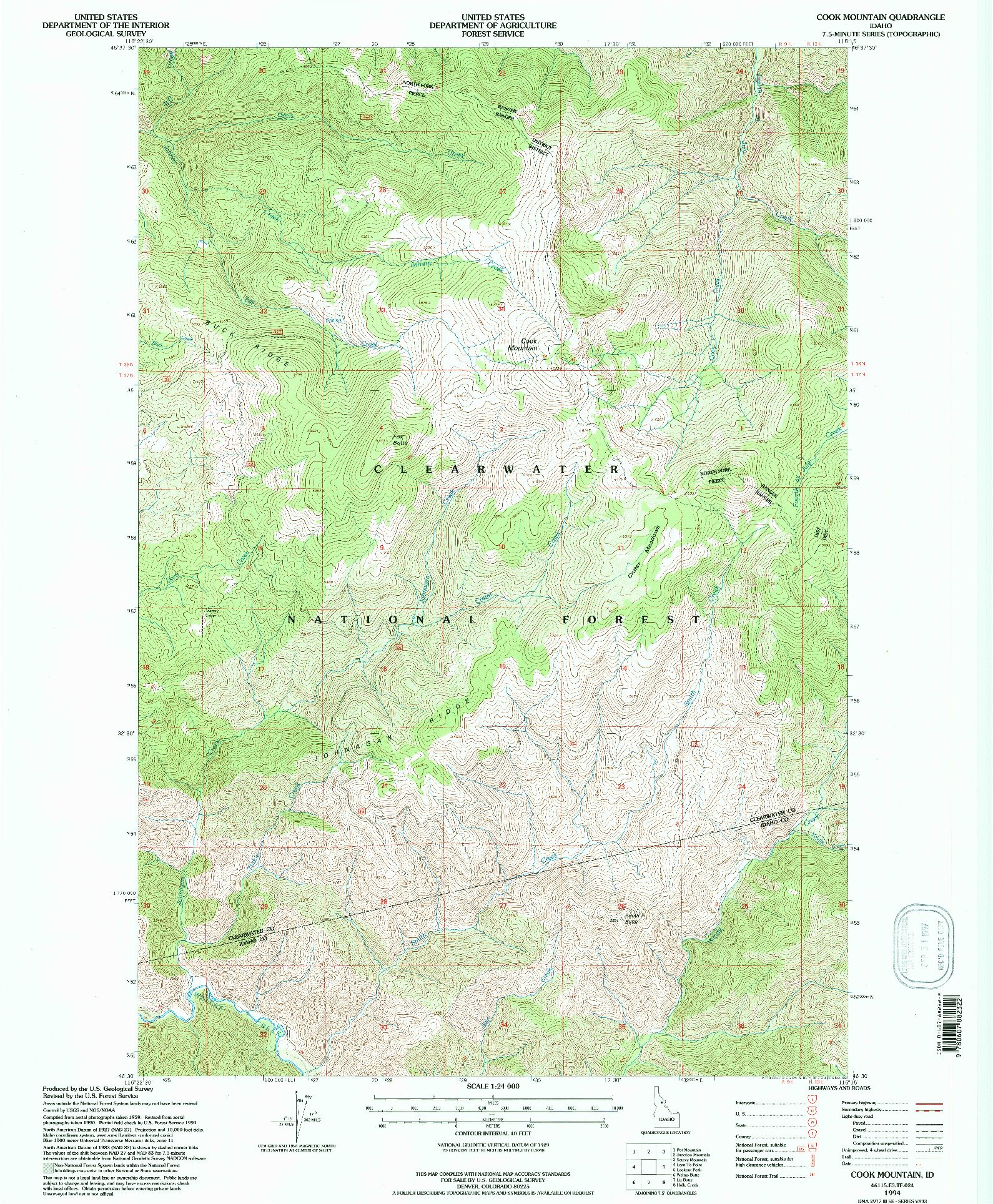 USGS 1:24000-SCALE QUADRANGLE FOR COOK MOUNTAIN, ID 1994