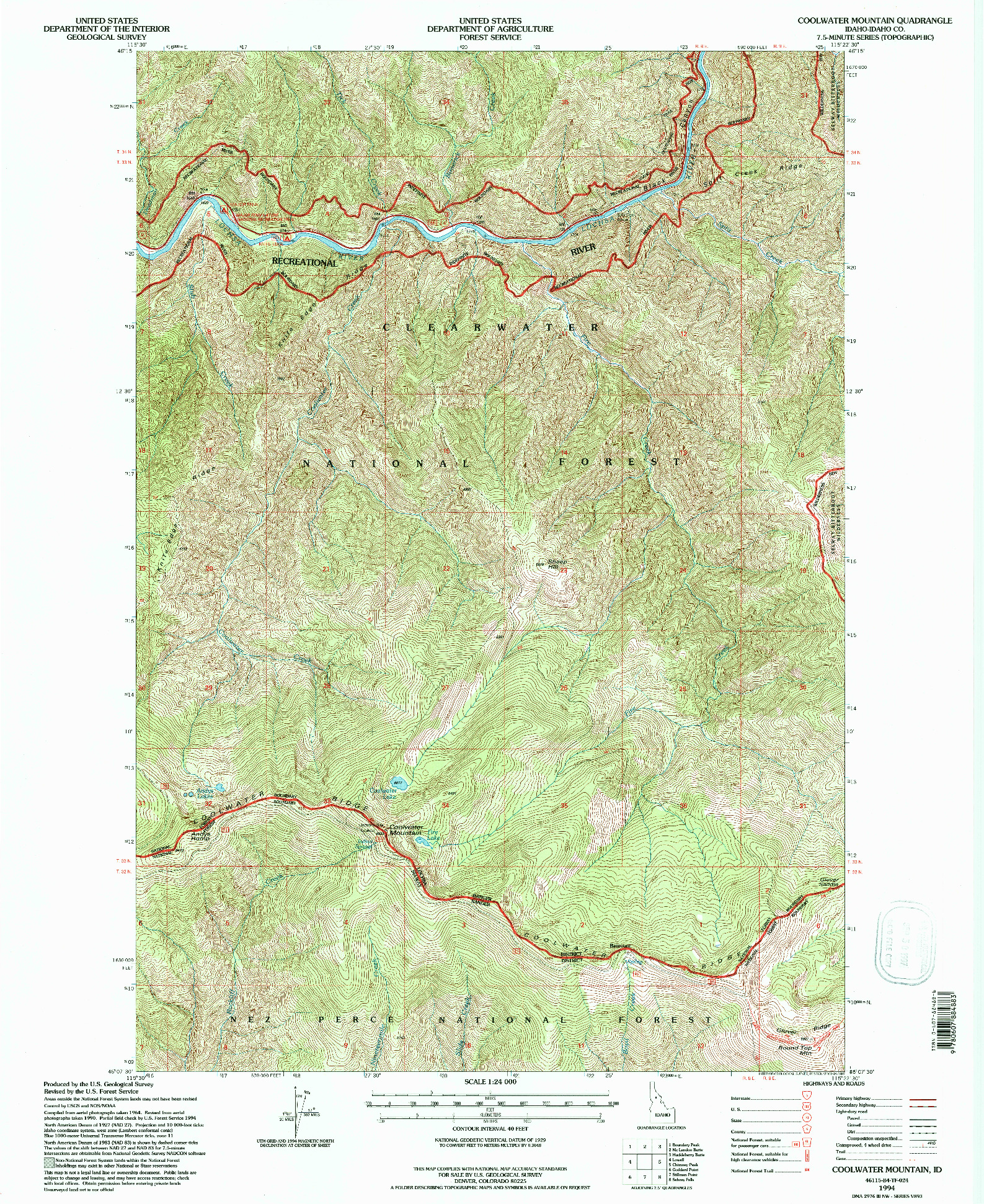 USGS 1:24000-SCALE QUADRANGLE FOR COOLWATER MOUNTAIN, ID 1994