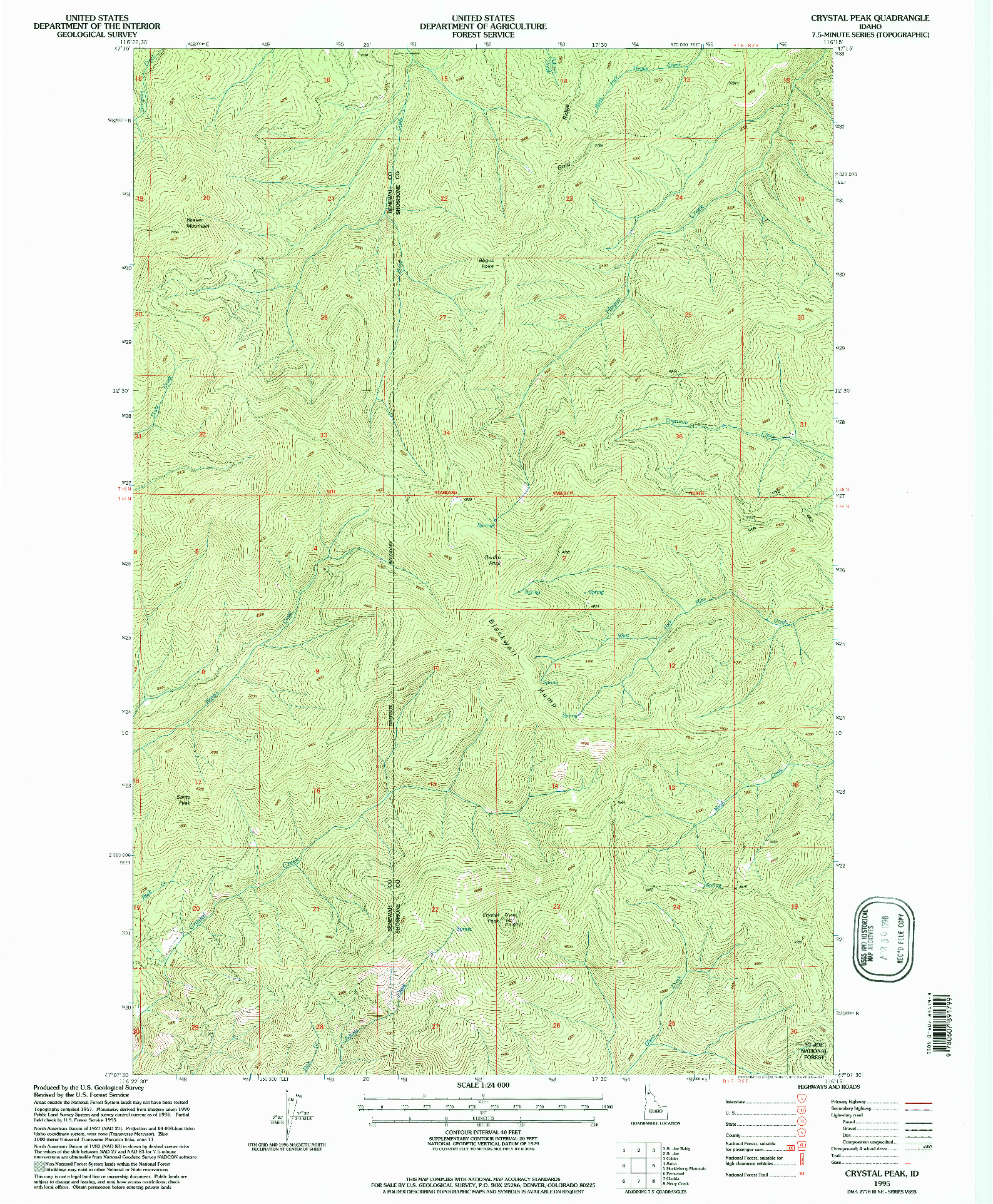 USGS 1:24000-SCALE QUADRANGLE FOR CRYSTAL PEAK, ID 1995