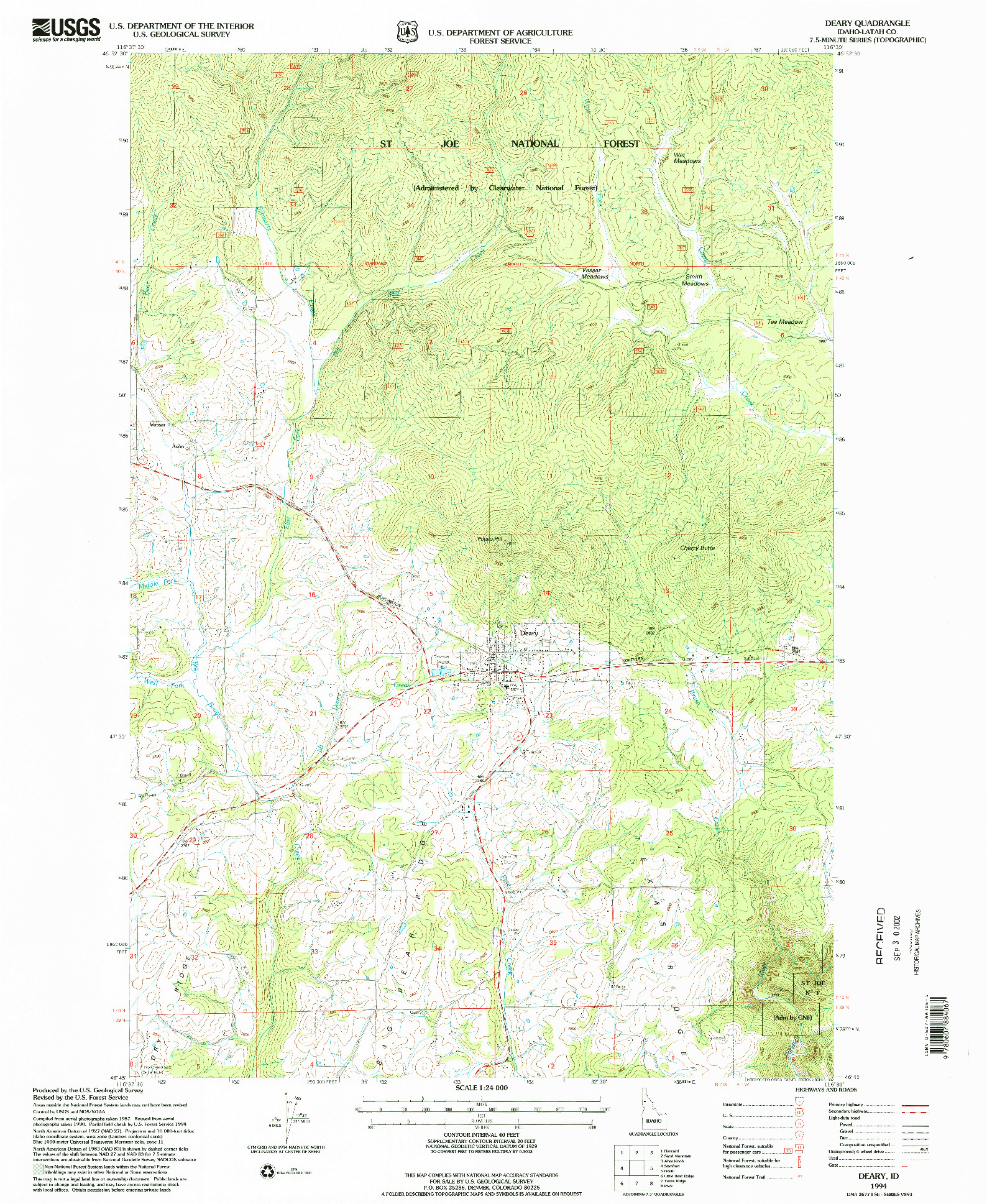 USGS 1:24000-SCALE QUADRANGLE FOR DEARY, ID 1994