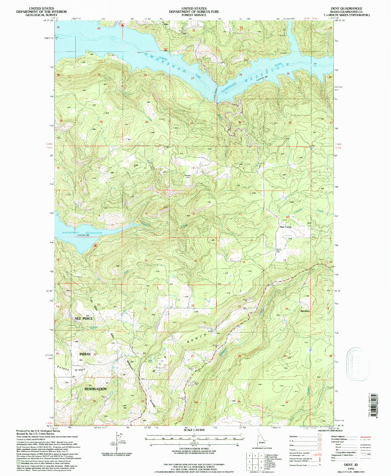 USGS 1:24000-SCALE QUADRANGLE FOR DENT, ID 1994