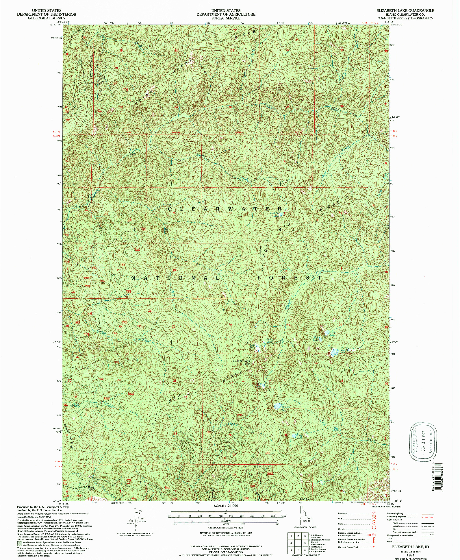 USGS 1:24000-SCALE QUADRANGLE FOR ELIZABETH LAKE, ID 1994