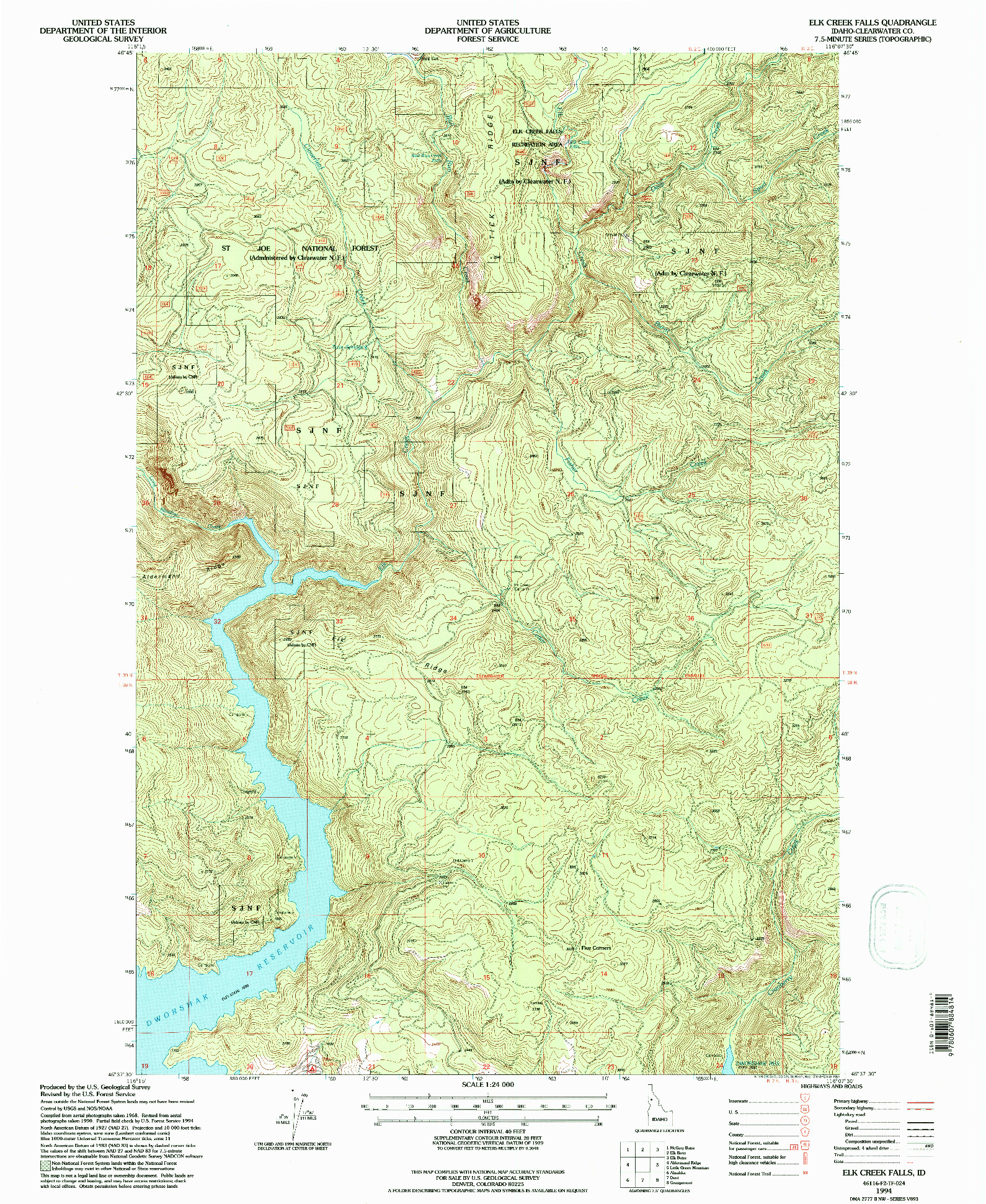 USGS 1:24000-SCALE QUADRANGLE FOR ELK CREEK FALLS, ID 1994