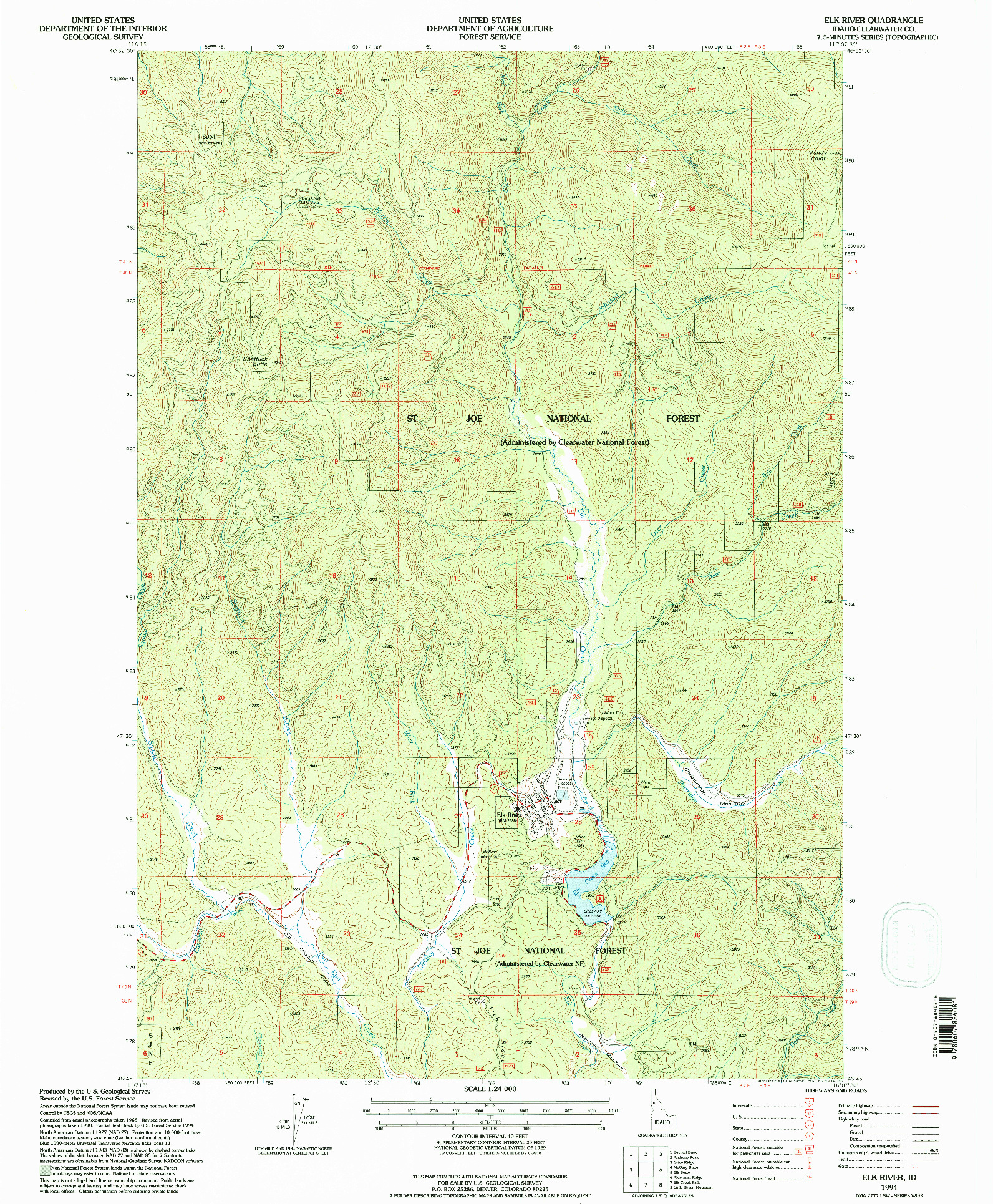 USGS 1:24000-SCALE QUADRANGLE FOR ELK RIVER, ID 1994