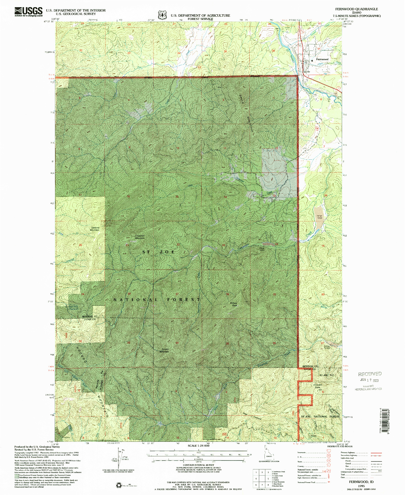 USGS 1:24000-SCALE QUADRANGLE FOR FERNWOOD, ID 1995