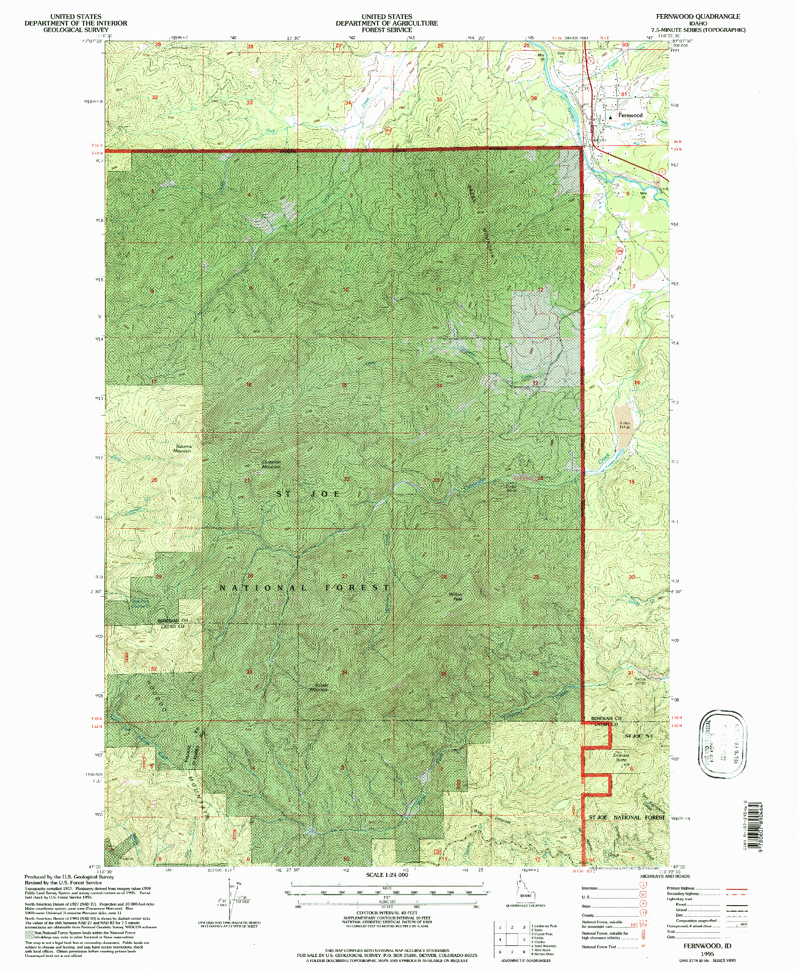 USGS 1:24000-SCALE QUADRANGLE FOR FERNWOOD, ID 1995