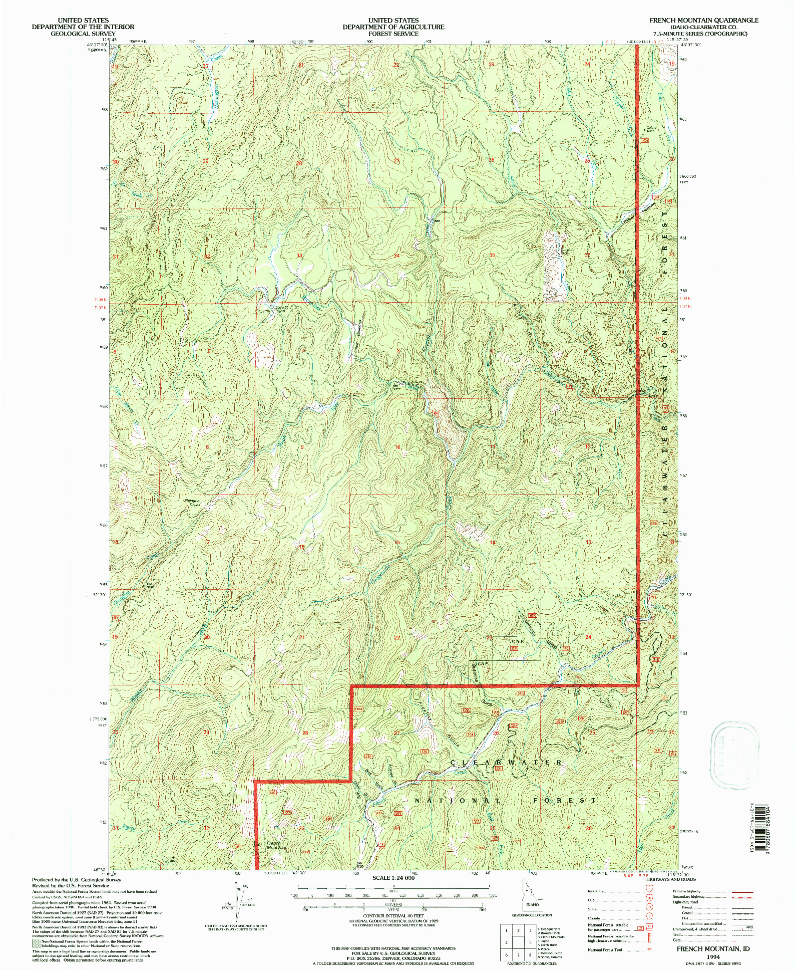 USGS 1:24000-SCALE QUADRANGLE FOR FRENCH MOUNTAIN, ID 1994