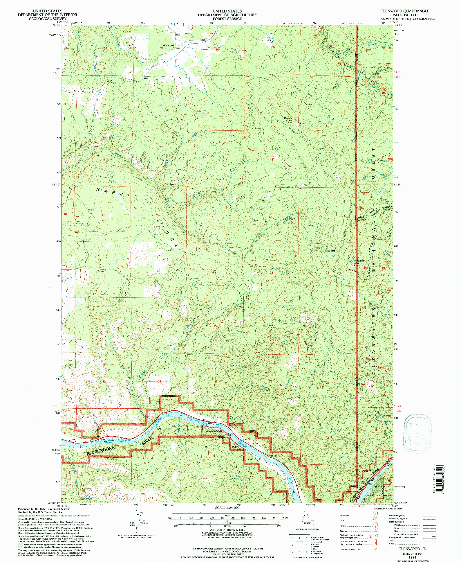 USGS 1:24000-SCALE QUADRANGLE FOR GLENWOOD, ID 1994