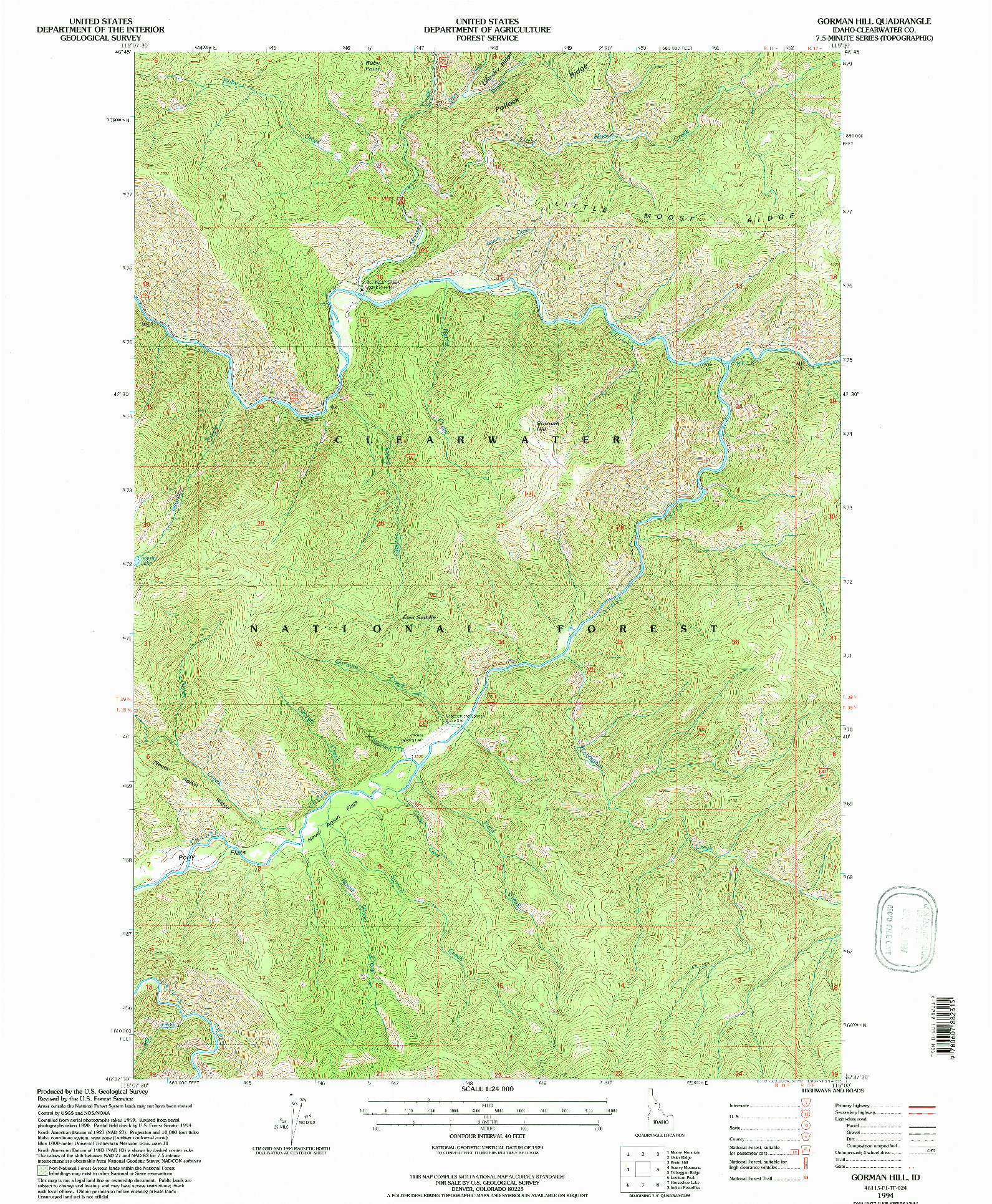 USGS 1:24000-SCALE QUADRANGLE FOR GORMAN HILL, ID 1994