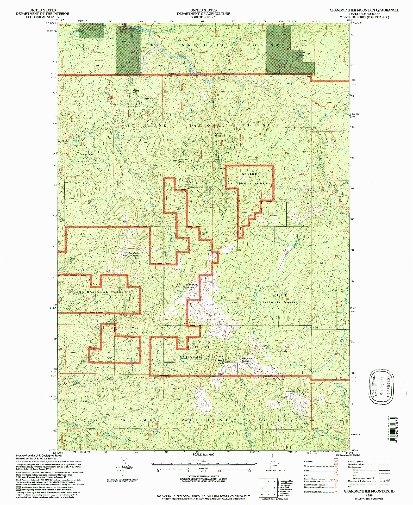 USGS 1:24000-SCALE QUADRANGLE FOR GRANDMOTHER MOUNTAIN, ID 1995