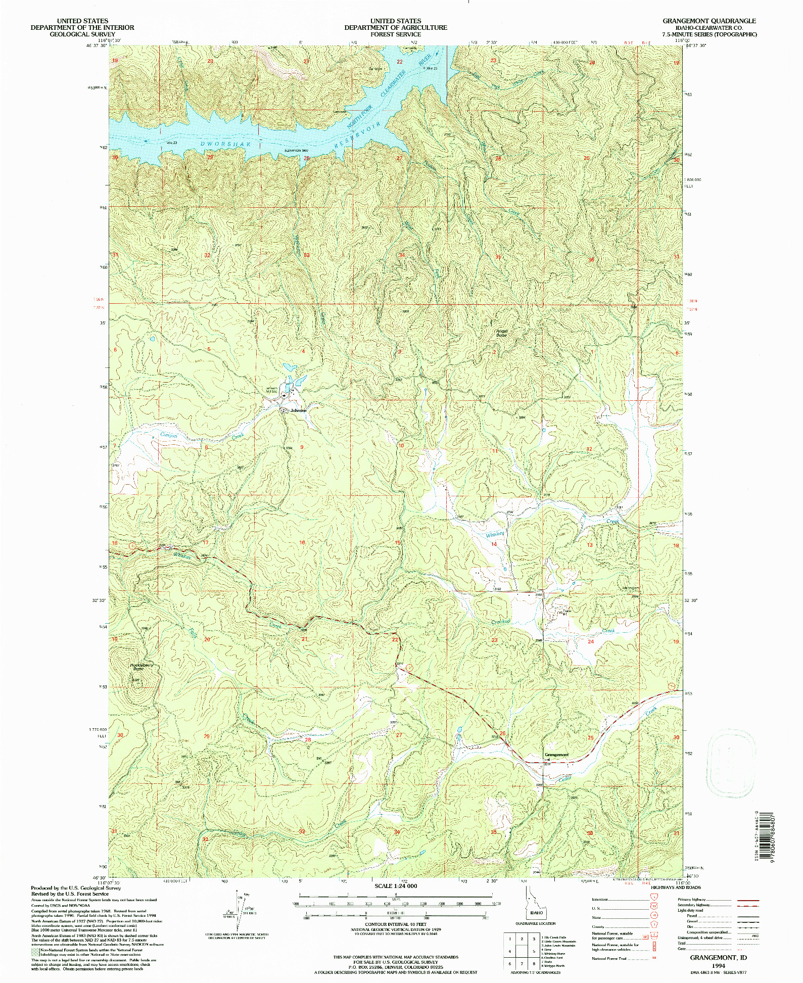 USGS 1:24000-SCALE QUADRANGLE FOR GRANGEMONT, ID 1994