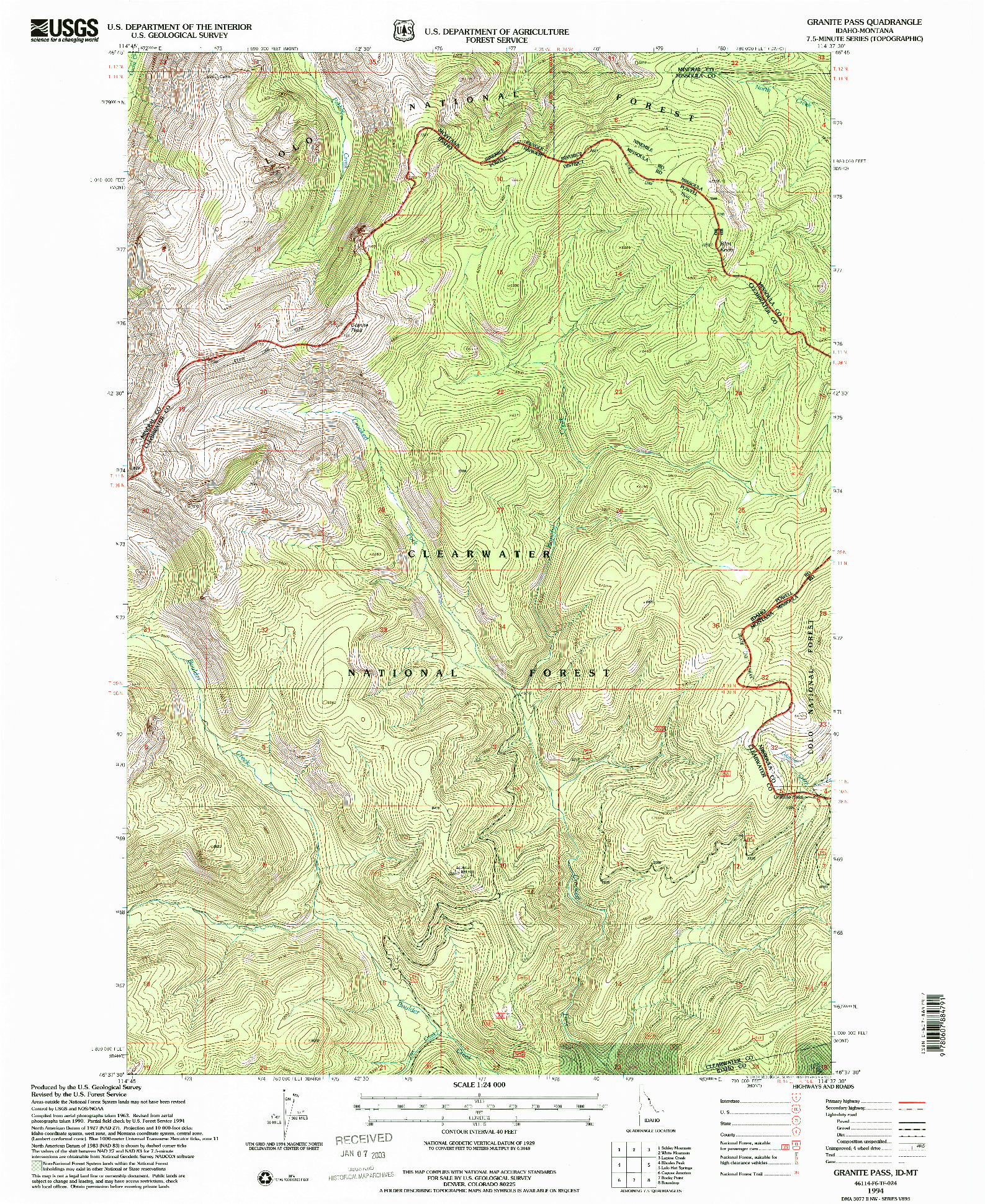 USGS 1:24000-SCALE QUADRANGLE FOR GRANITE PASS, ID 1994