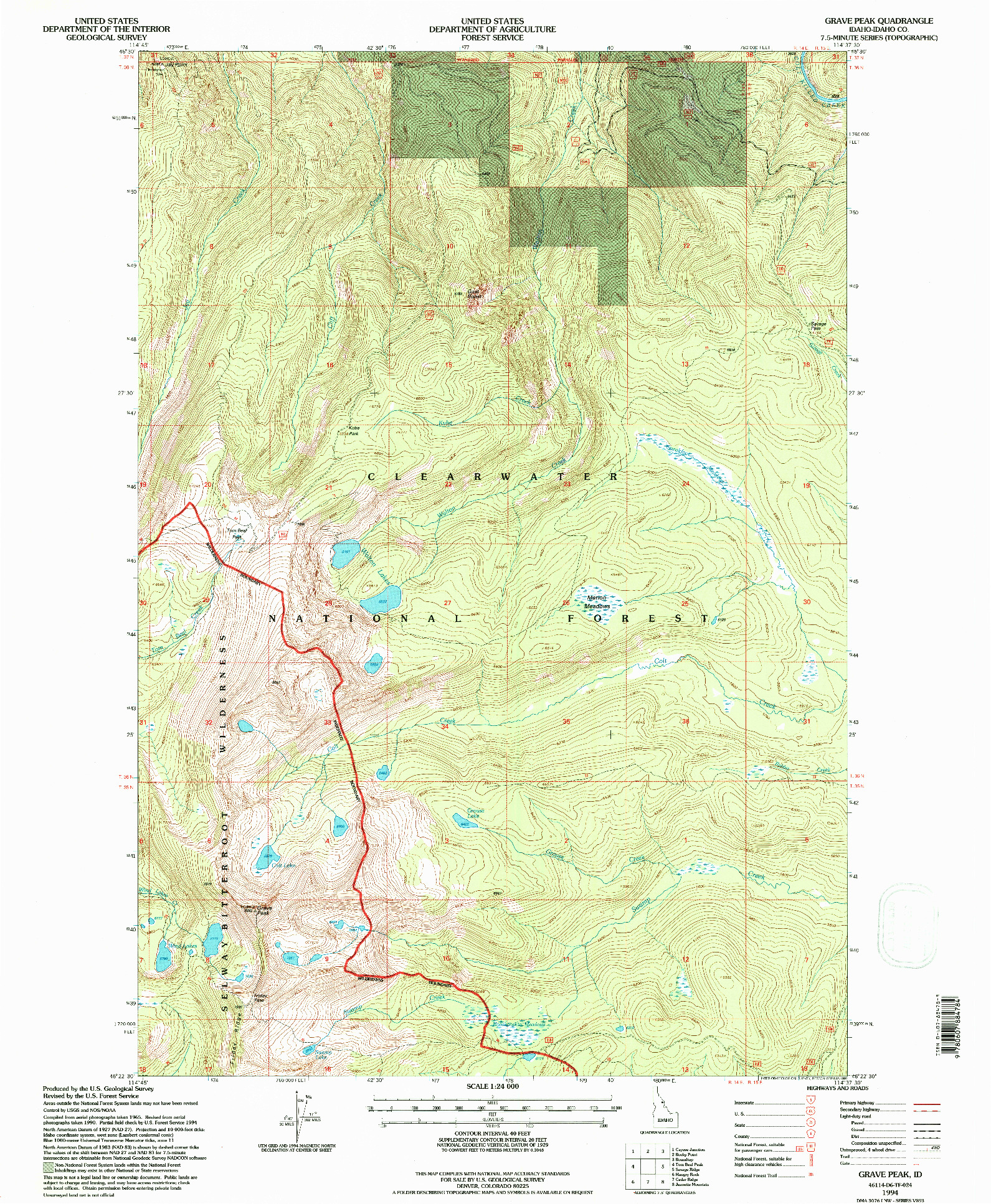 USGS 1:24000-SCALE QUADRANGLE FOR GRAVE PEAK, ID 1994