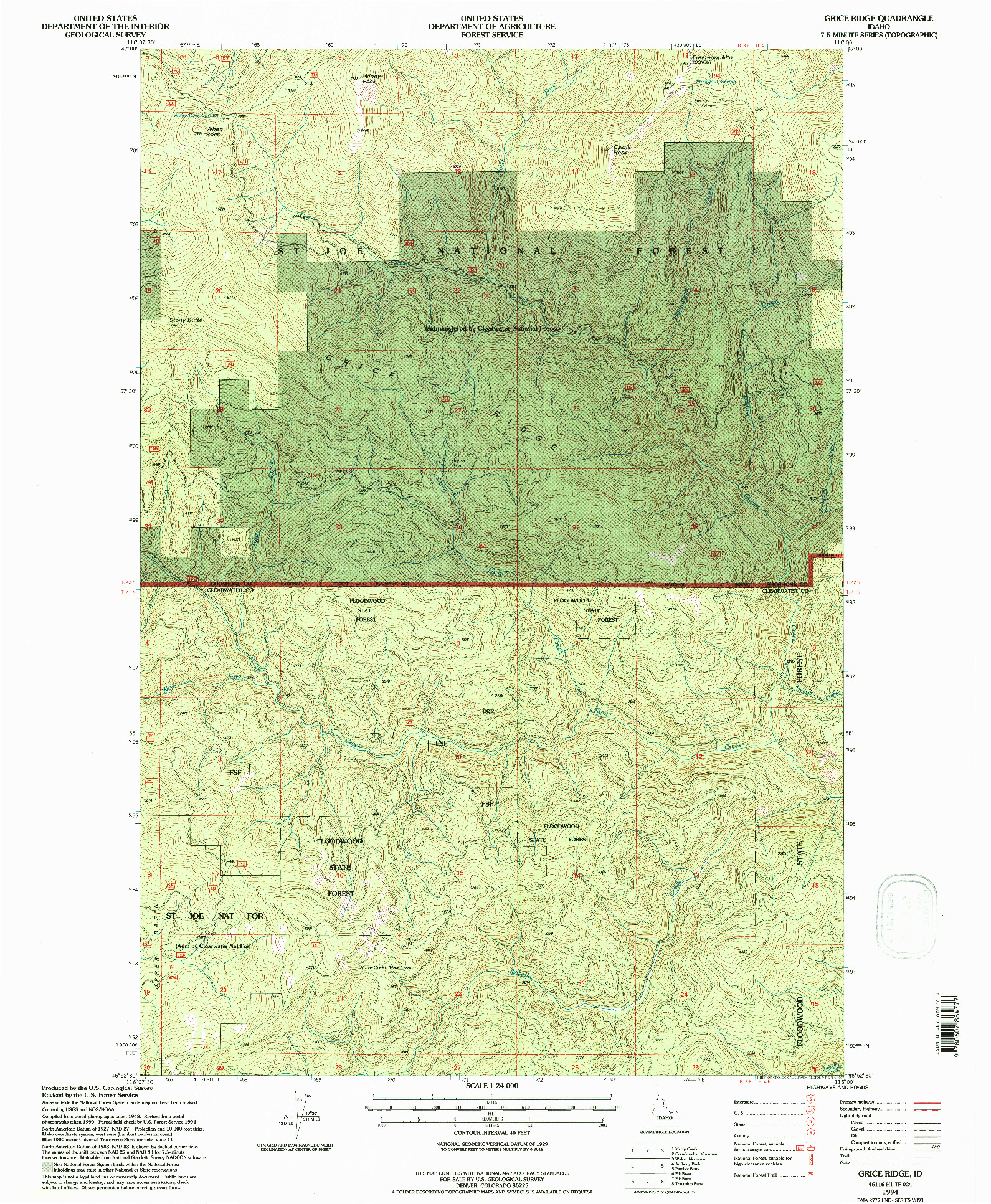 USGS 1:24000-SCALE QUADRANGLE FOR GRICE RIDGE, ID 1994