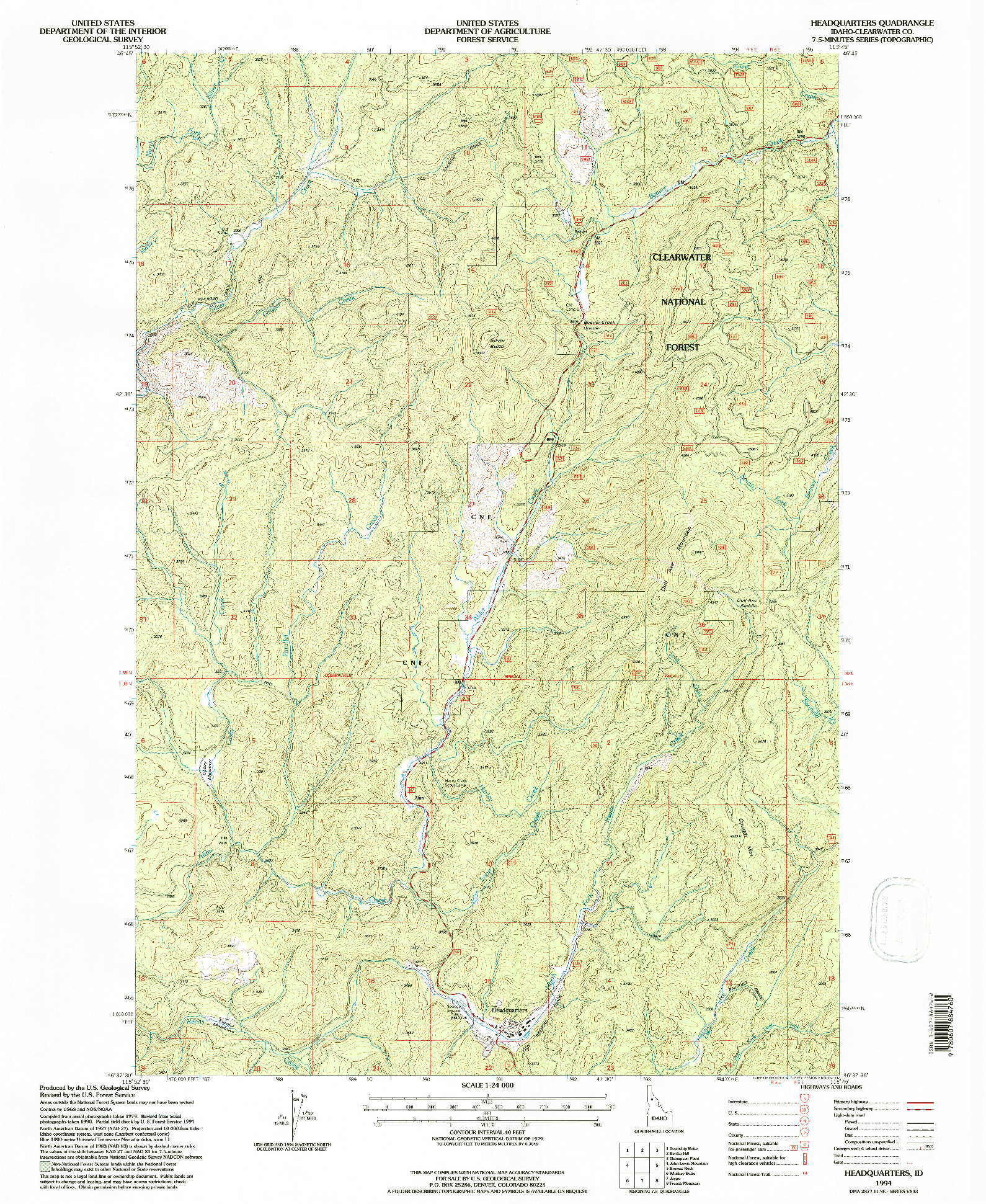 USGS 1:24000-SCALE QUADRANGLE FOR HEADQUARTERS, ID 1994