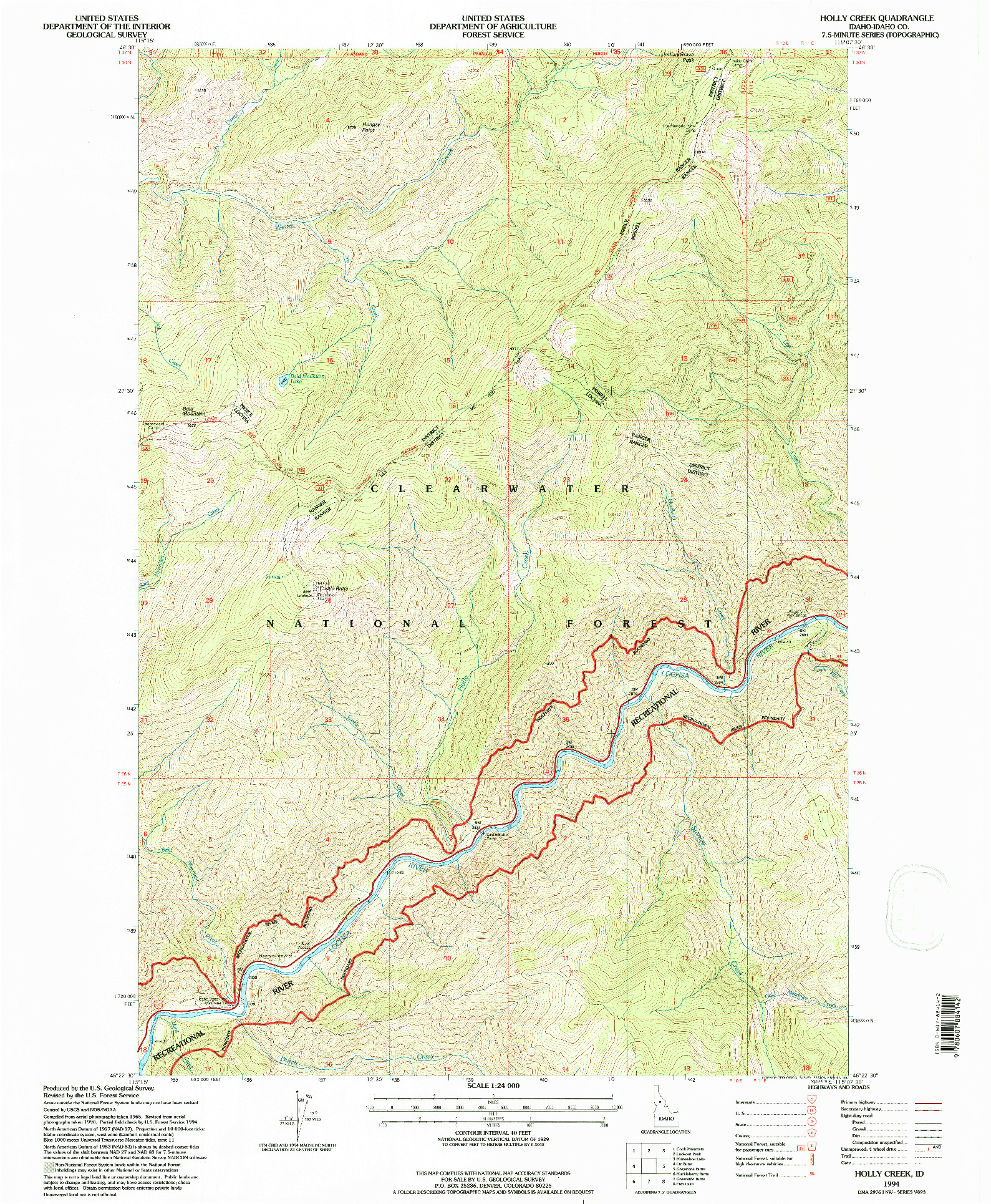 USGS 1:24000-SCALE QUADRANGLE FOR HOLLY CREEK, ID 1994