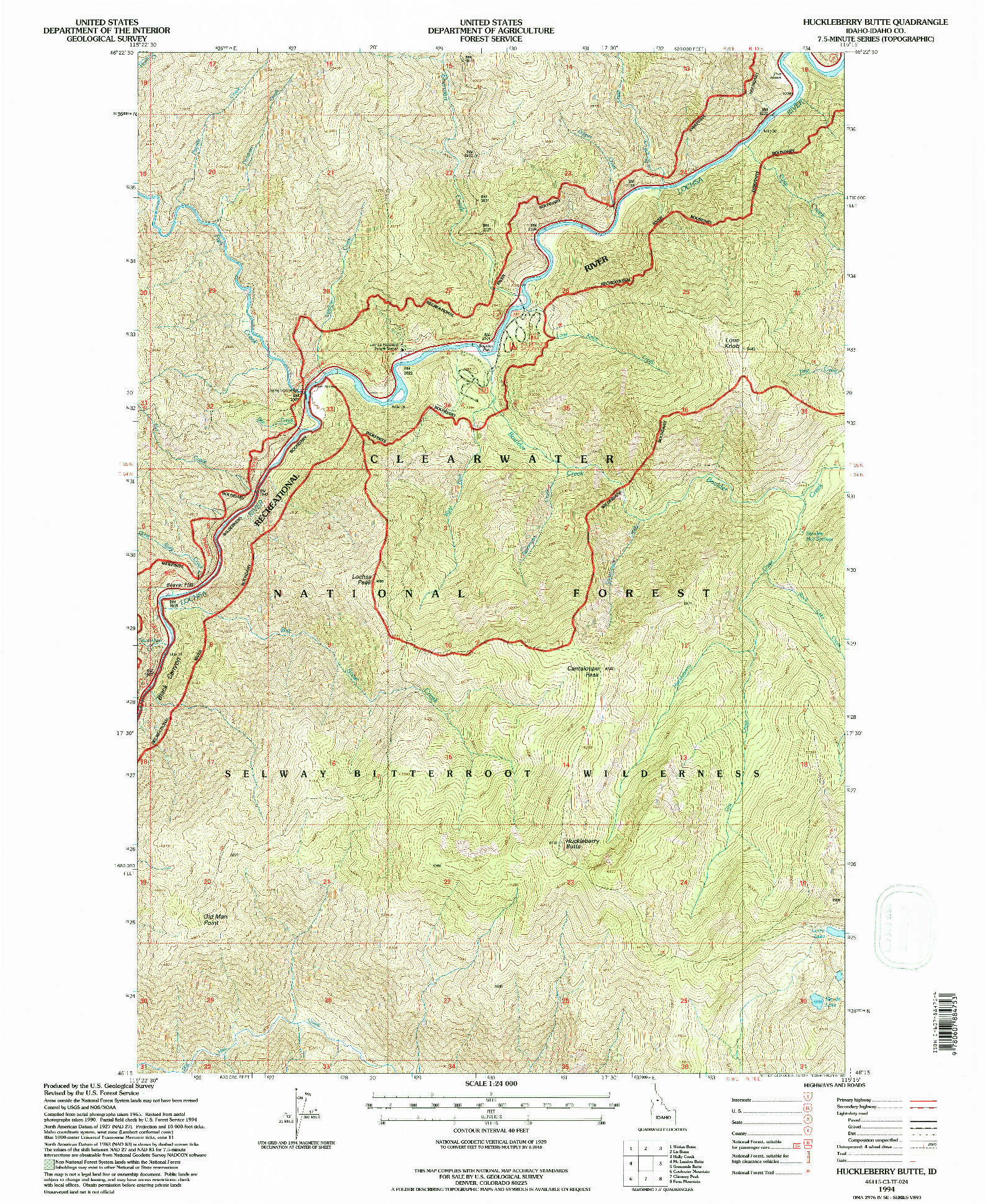 USGS 1:24000-SCALE QUADRANGLE FOR HUCKLEBERRY BUTTE, ID 1994