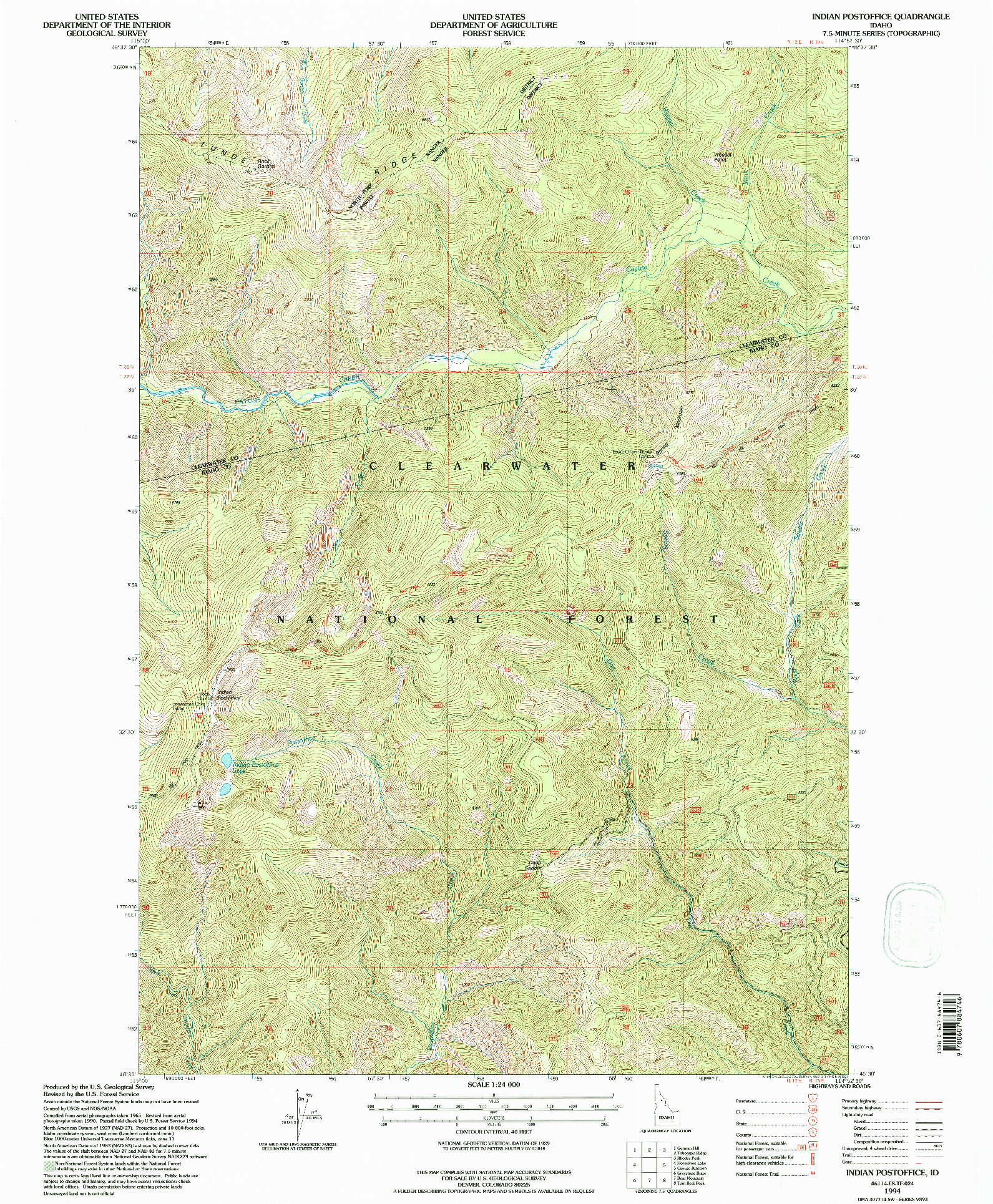 USGS 1:24000-SCALE QUADRANGLE FOR INDIAN POSTOFFICE, ID 1994