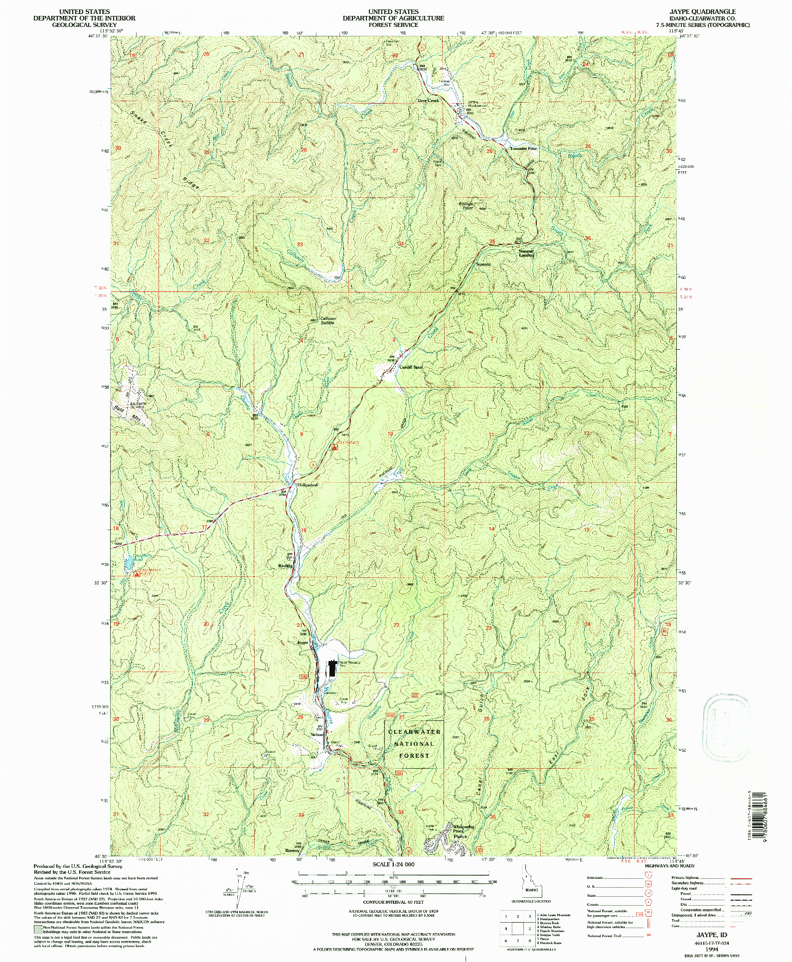 USGS 1:24000-SCALE QUADRANGLE FOR JAYPE, ID 1994