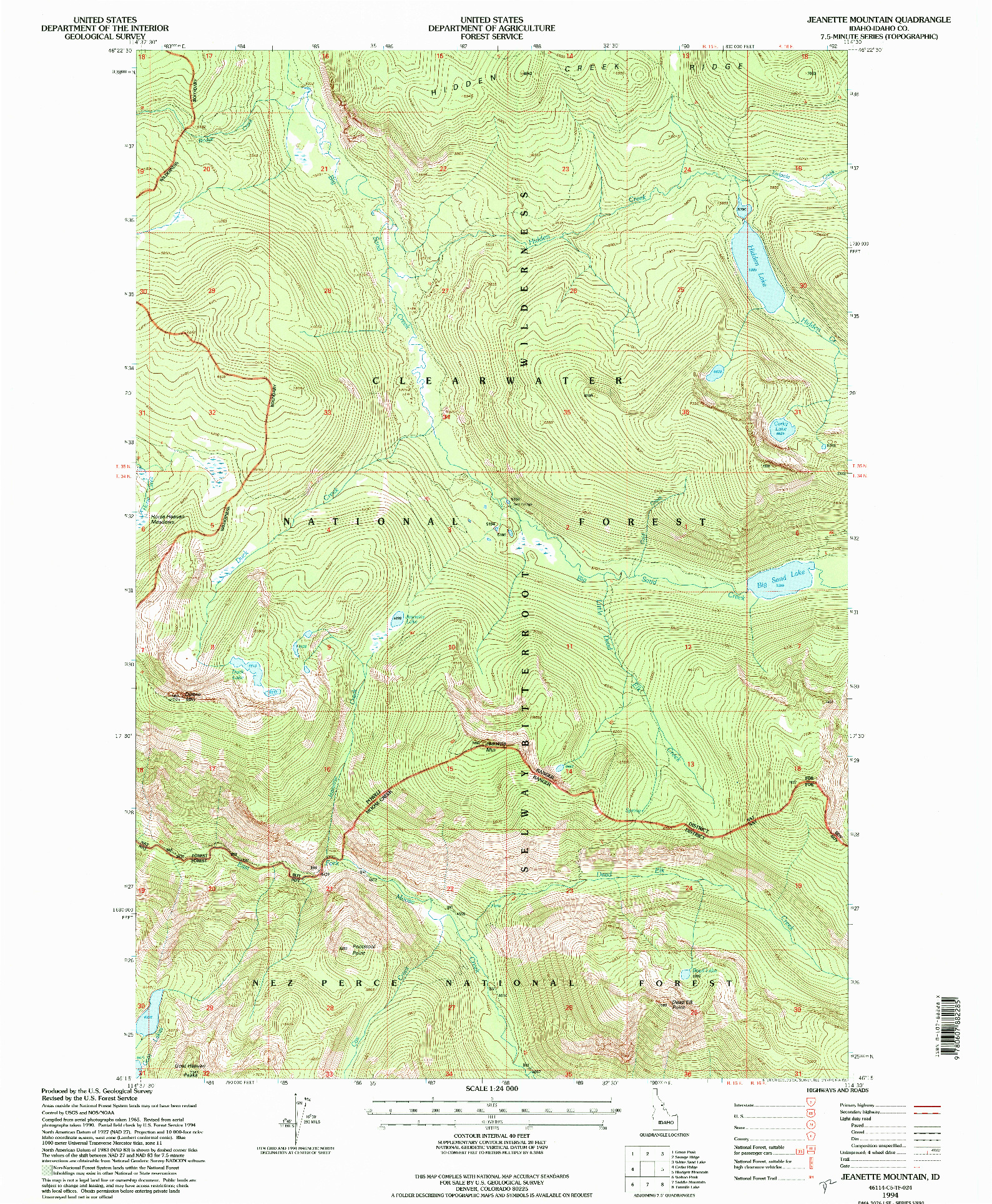 USGS 1:24000-SCALE QUADRANGLE FOR JEANETTE MOUNTAIN, ID 1994