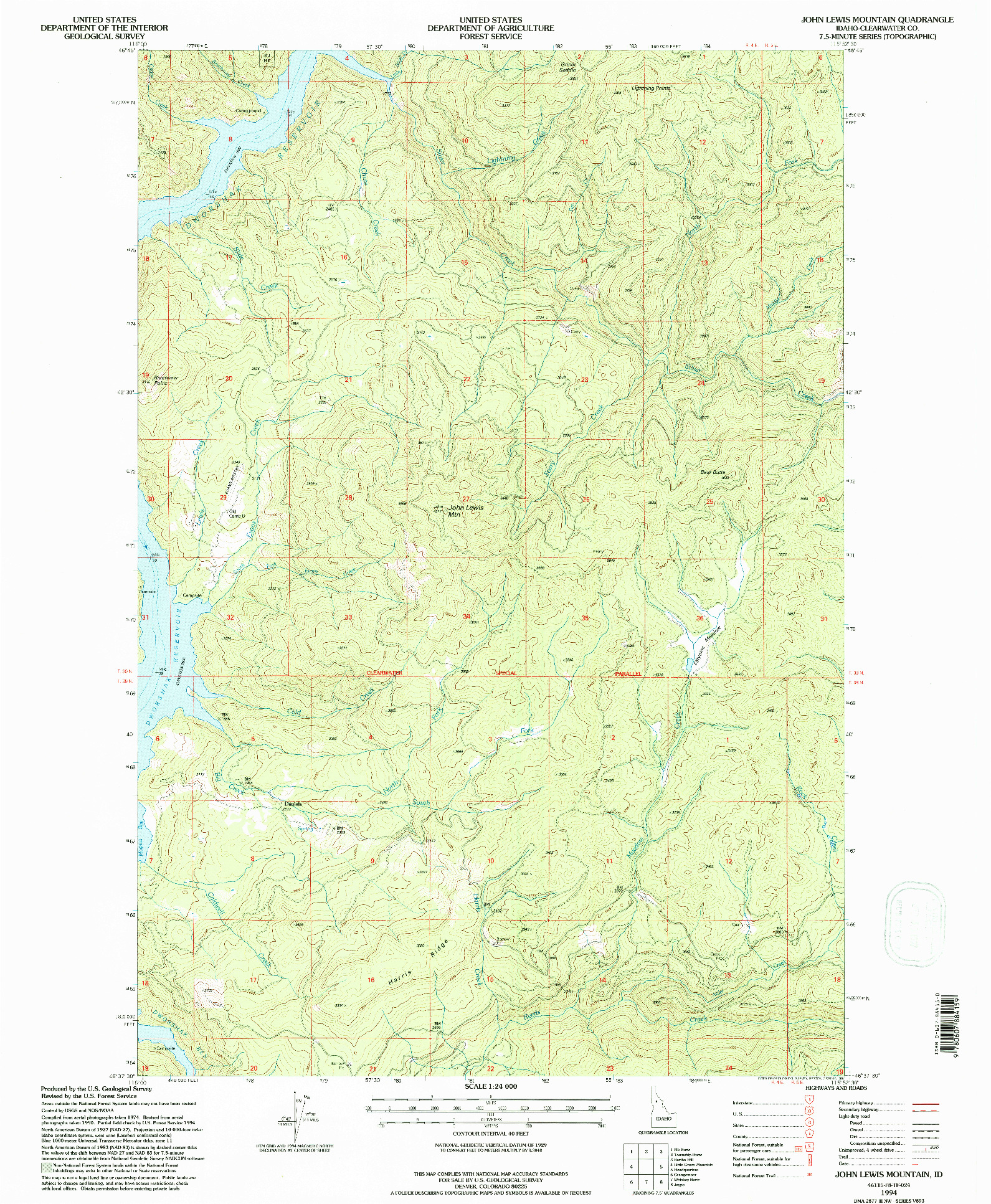 USGS 1:24000-SCALE QUADRANGLE FOR JOHN LEWIS MOUNTAIN, ID 1994