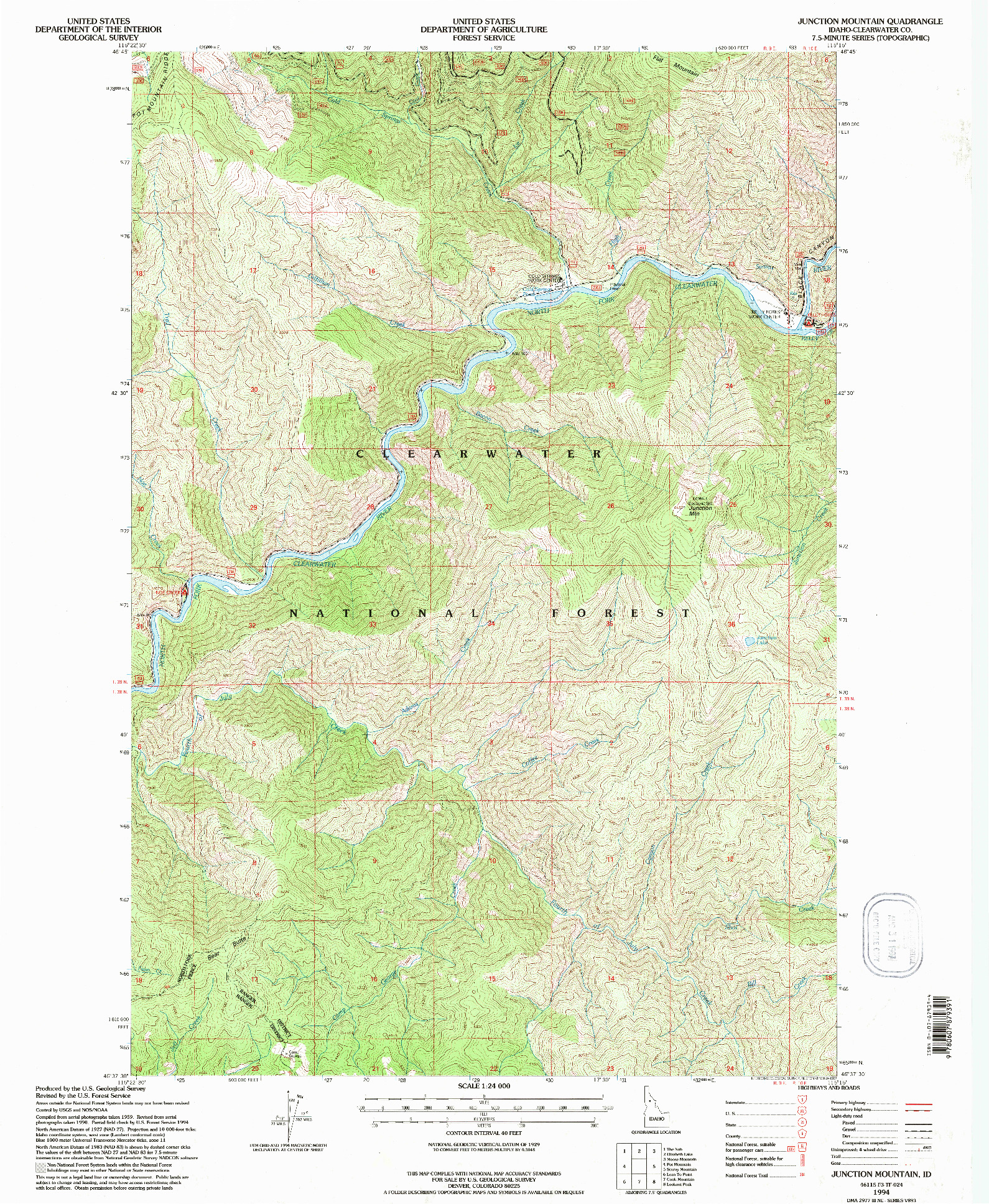 USGS 1:24000-SCALE QUADRANGLE FOR JUNCTION MOUNTAIN, ID 1994