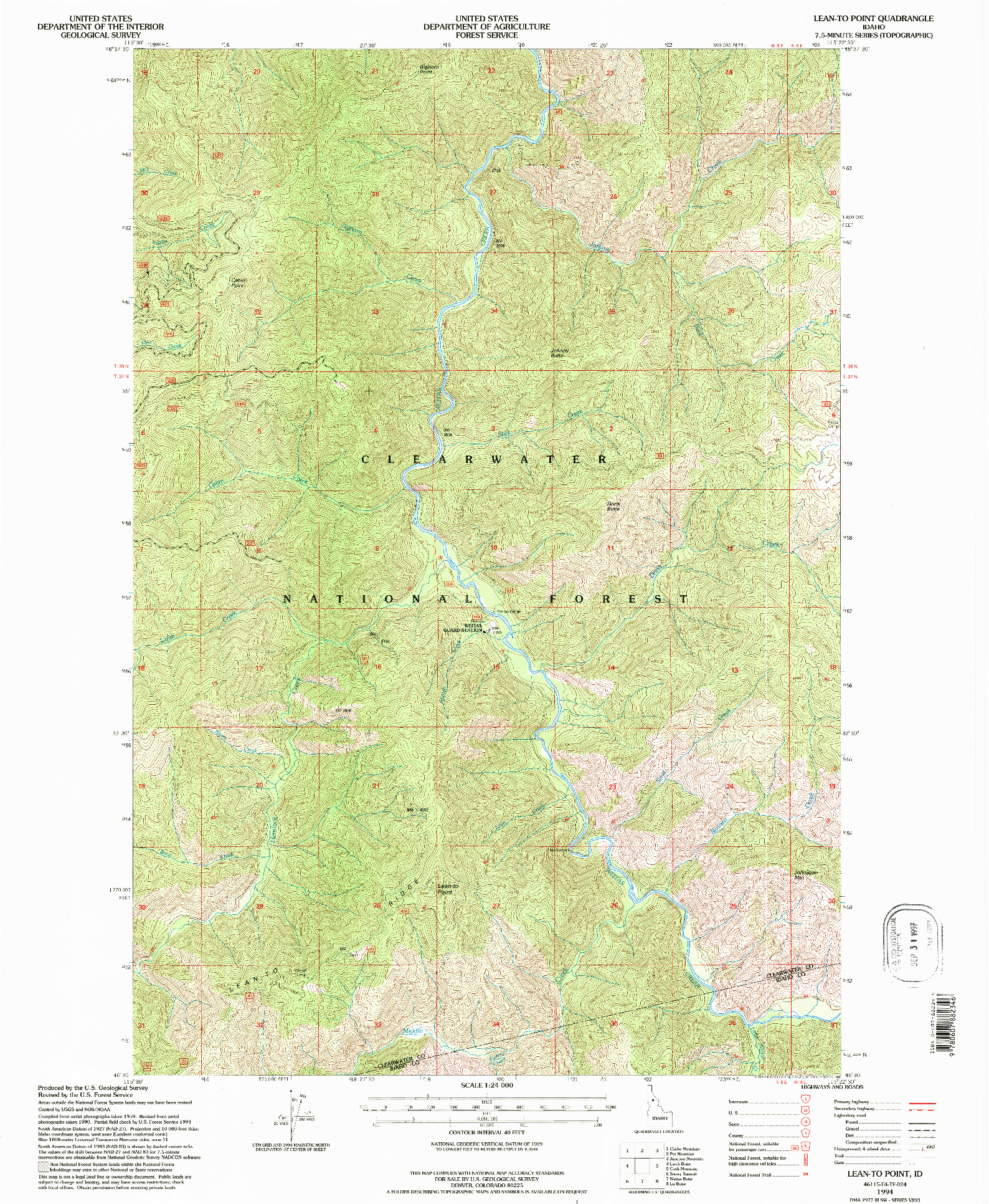 USGS 1:24000-SCALE QUADRANGLE FOR LEAN-TO POINT, ID 1994
