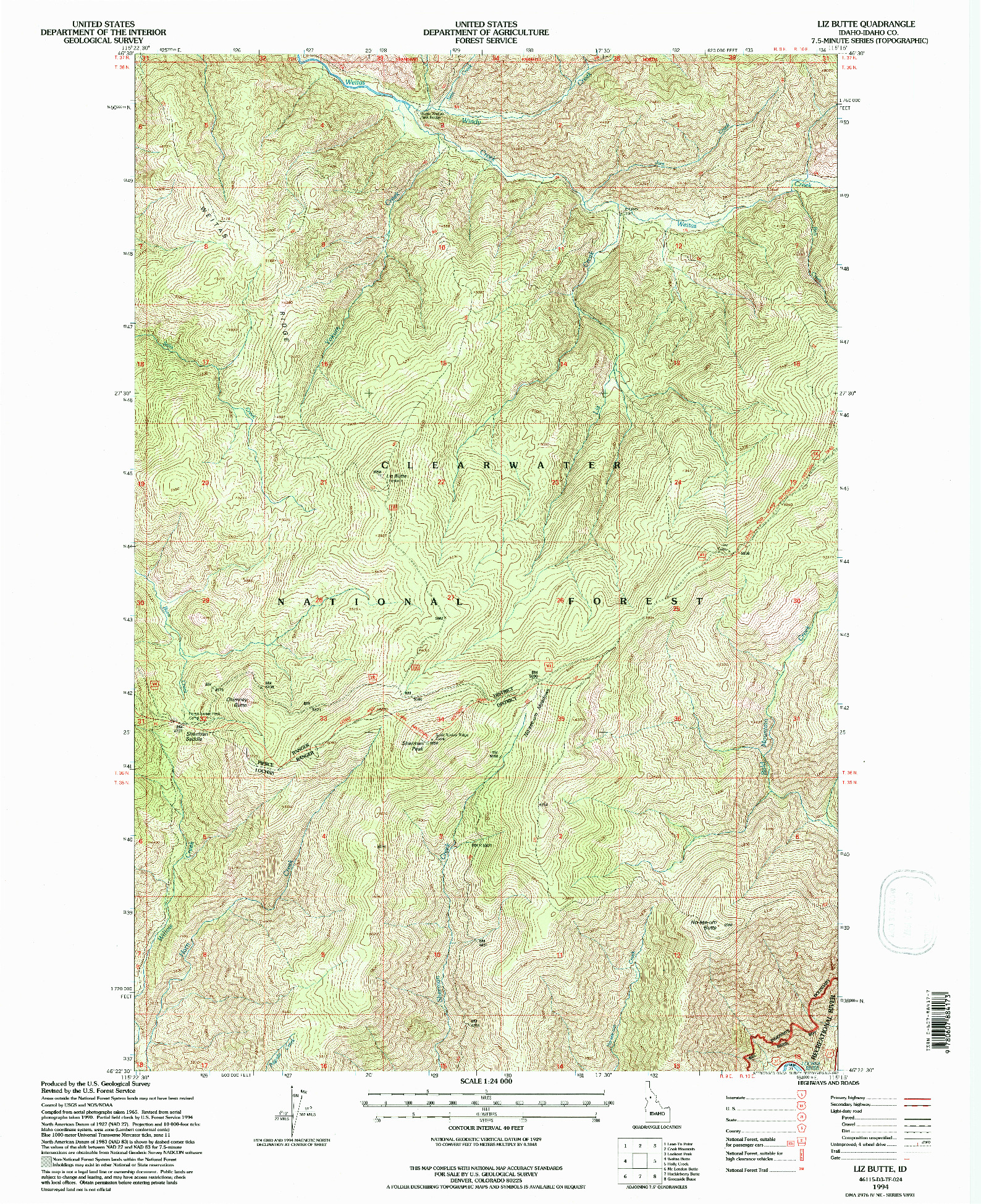 USGS 1:24000-SCALE QUADRANGLE FOR LIZ BUTTE, ID 1994