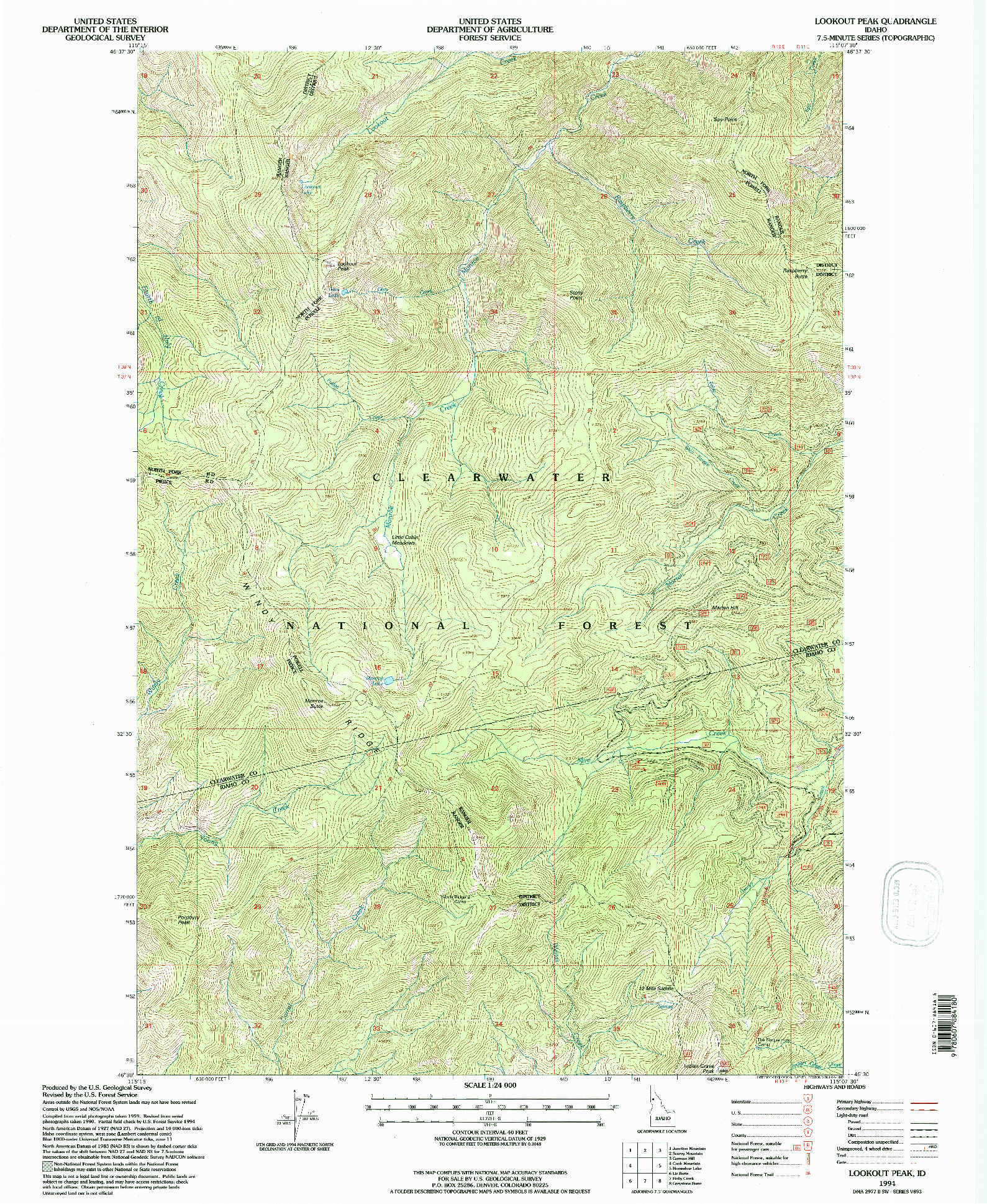 USGS 1:24000-SCALE QUADRANGLE FOR LOOKOUT PEAK, ID 1994