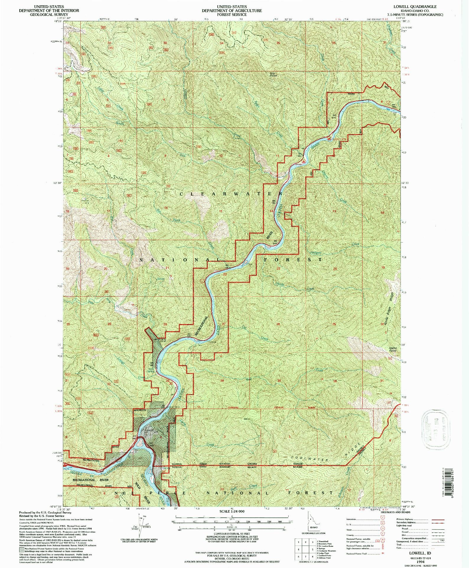 USGS 1:24000-SCALE QUADRANGLE FOR LOWELL, ID 1994