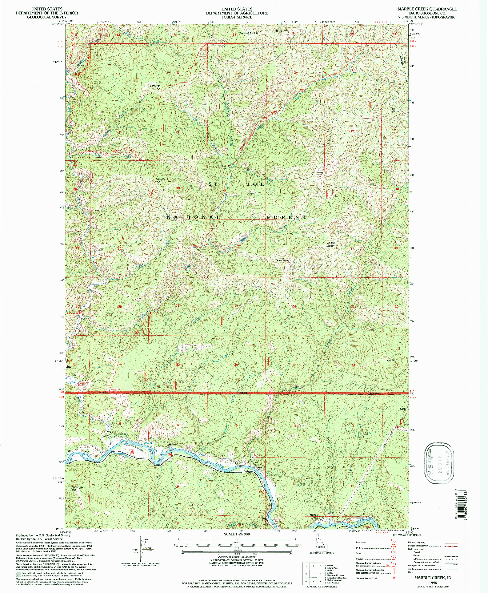 USGS 1:24000-SCALE QUADRANGLE FOR MARBLE CREEK, ID 1995