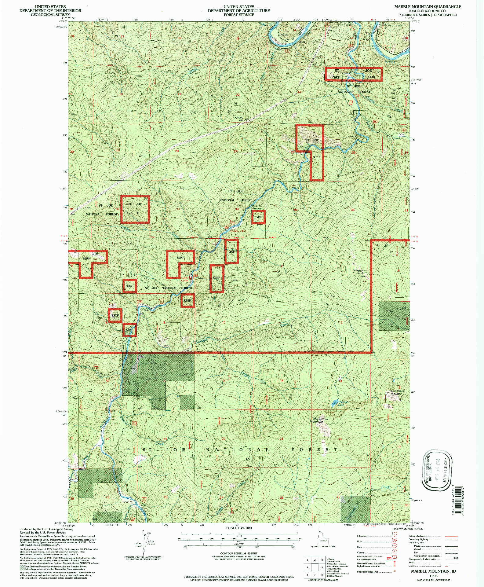 USGS 1:24000-SCALE QUADRANGLE FOR MARBLE MOUNTAIN, ID 1995