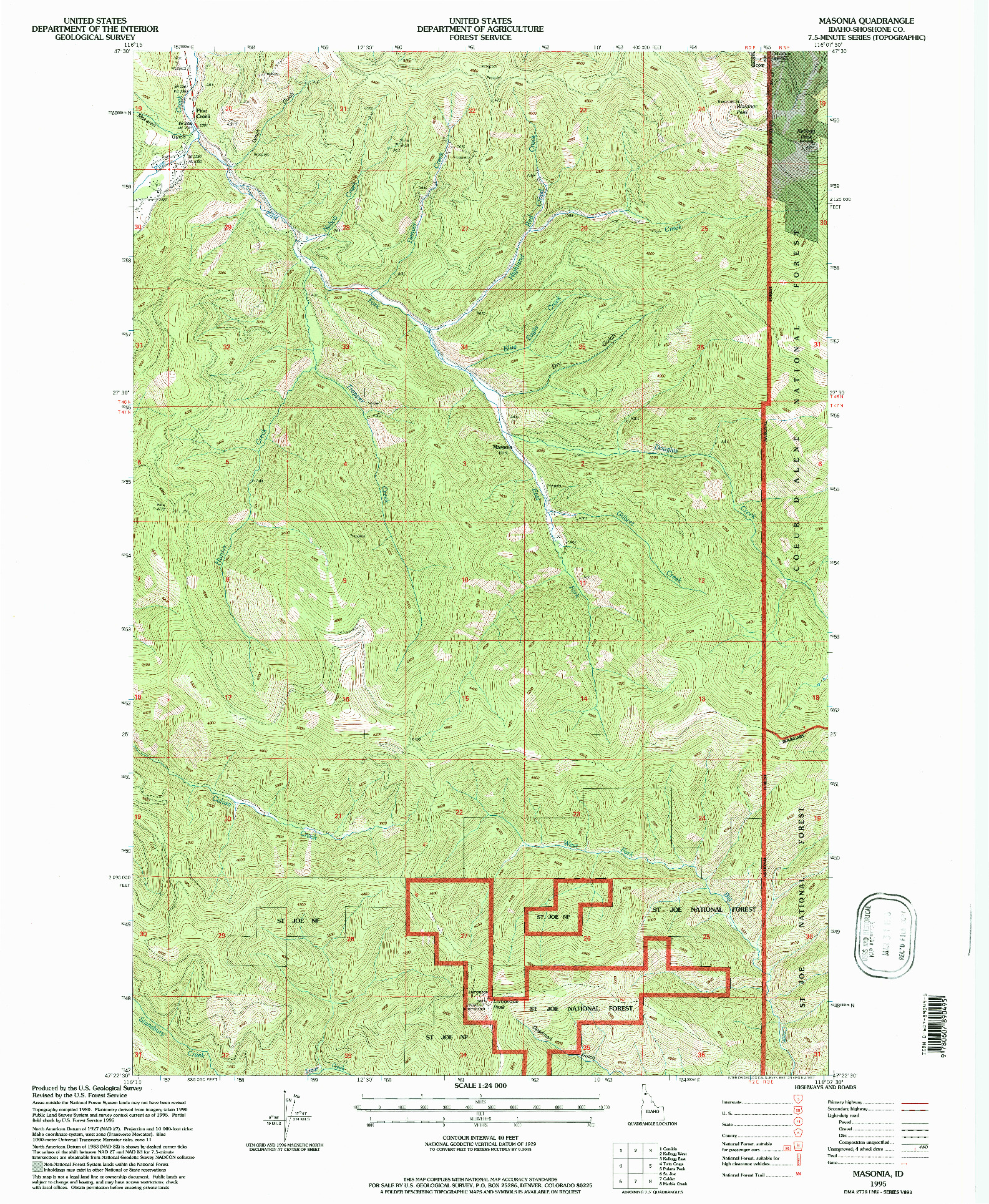 USGS 1:24000-SCALE QUADRANGLE FOR MASONIA, ID 1995