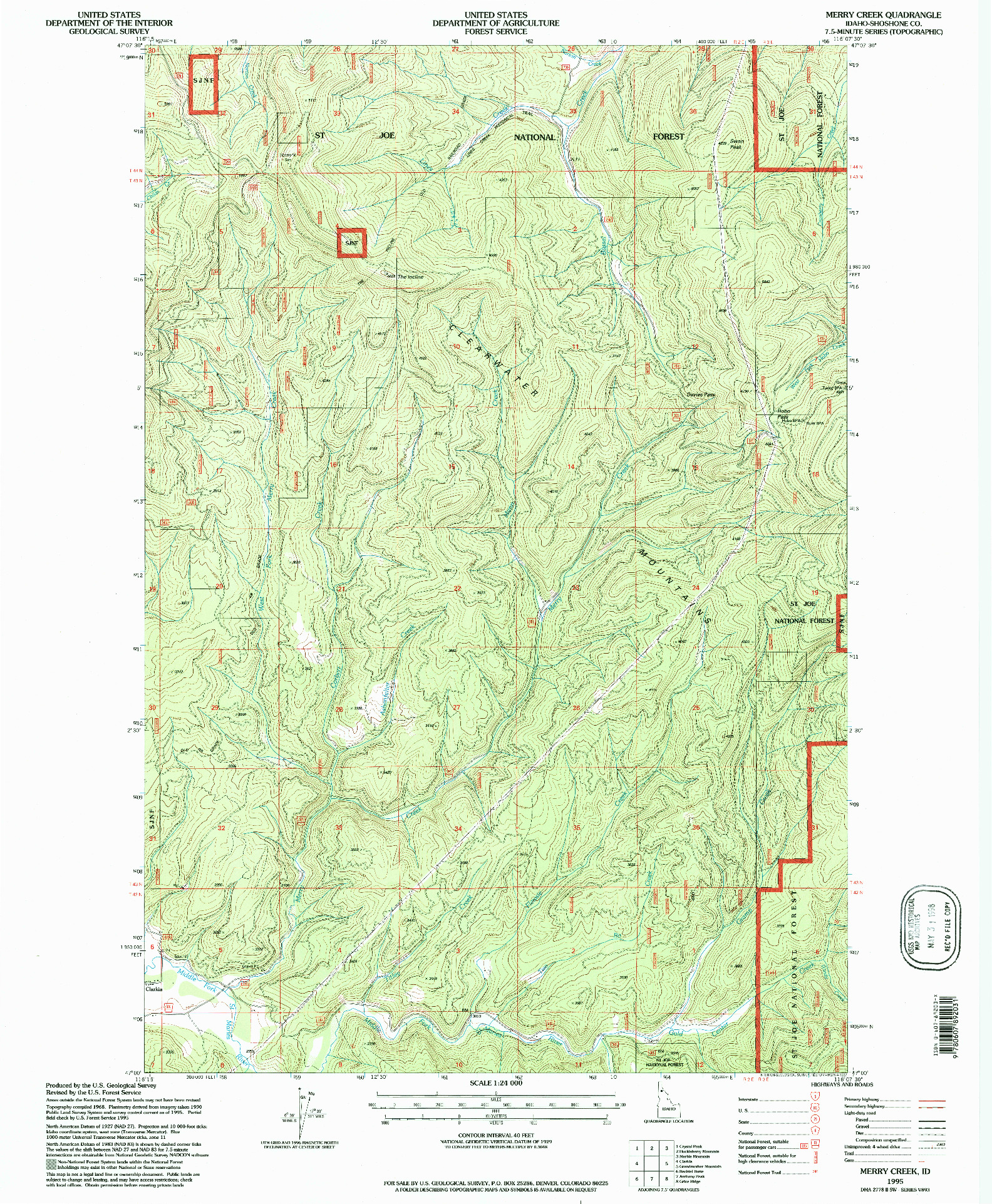 USGS 1:24000-SCALE QUADRANGLE FOR MERRY CREEK, ID 1995