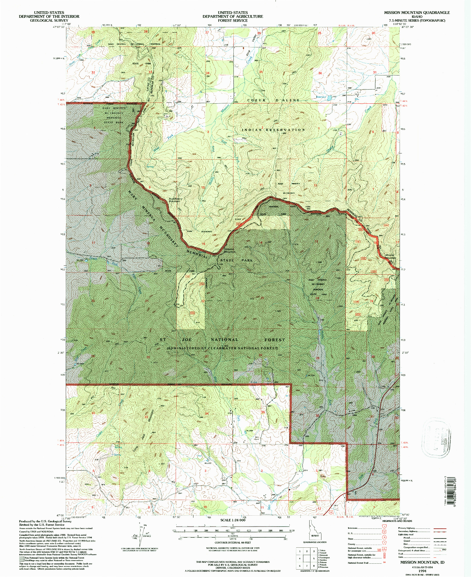 USGS 1:24000-SCALE QUADRANGLE FOR MISSION MOUNTAIN, ID 1994