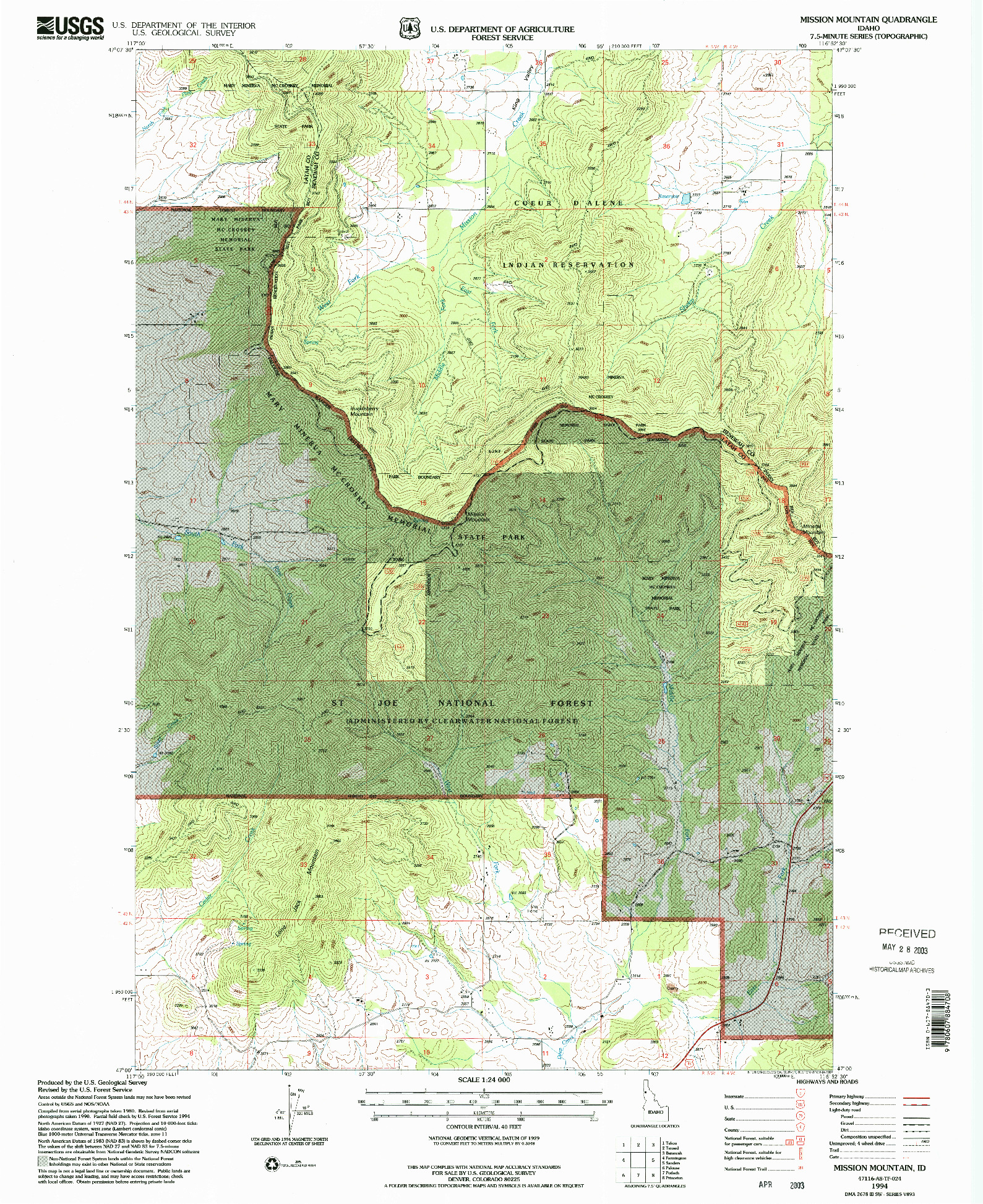 USGS 1:24000-SCALE QUADRANGLE FOR MISSION MOUNTAIN, ID 1994