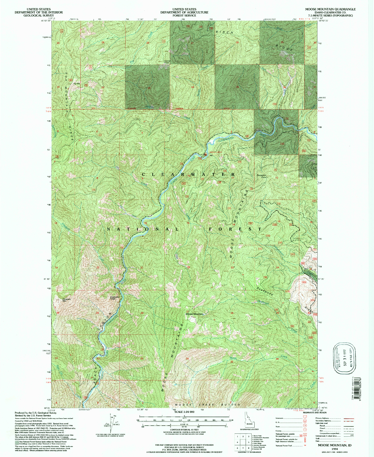 USGS 1:24000-SCALE QUADRANGLE FOR MOOSE MOUNTAIN, ID 1994