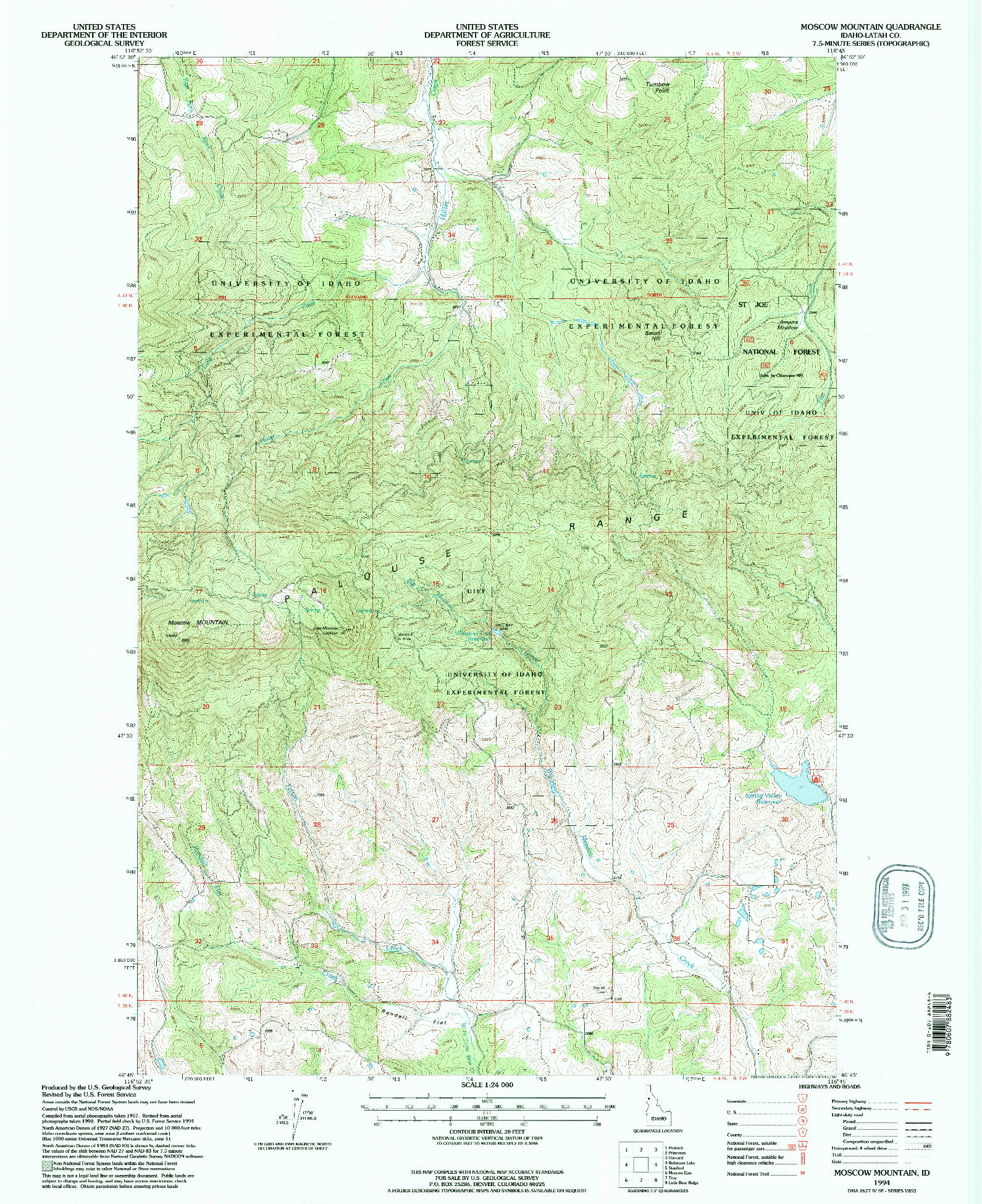 USGS 1:24000-SCALE QUADRANGLE FOR MOSCOW MOUNTAIN, ID 1994