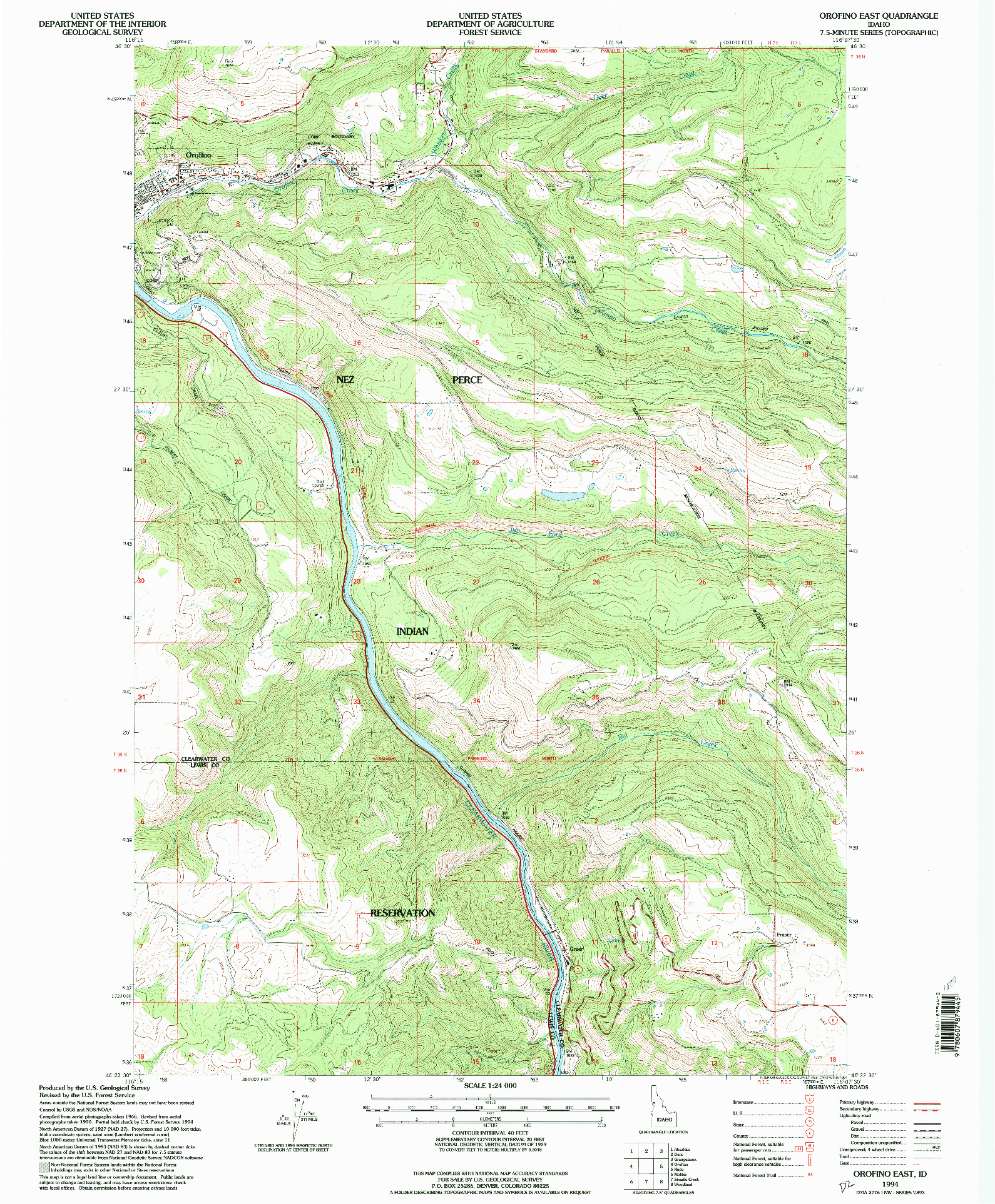 USGS 1:24000-SCALE QUADRANGLE FOR OROFINO EAST, ID 1994