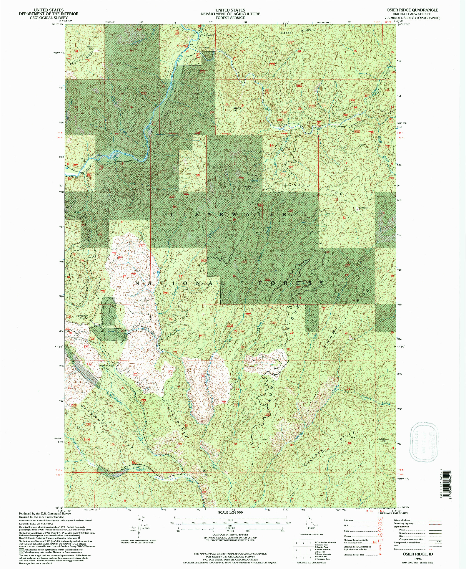 USGS 1:24000-SCALE QUADRANGLE FOR OSIER RIDGE, ID 1994