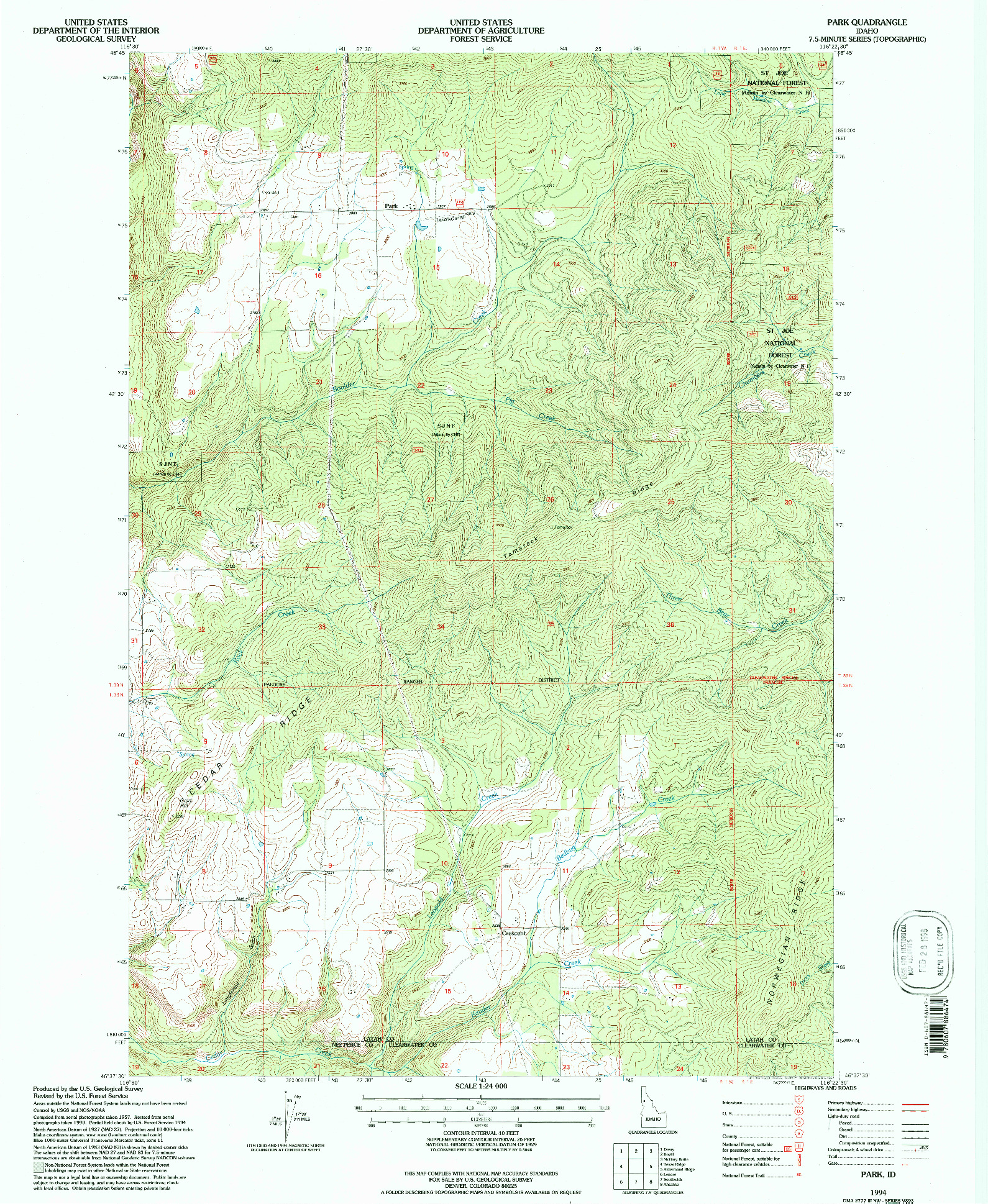 USGS 1:24000-SCALE QUADRANGLE FOR PARK, ID 1994