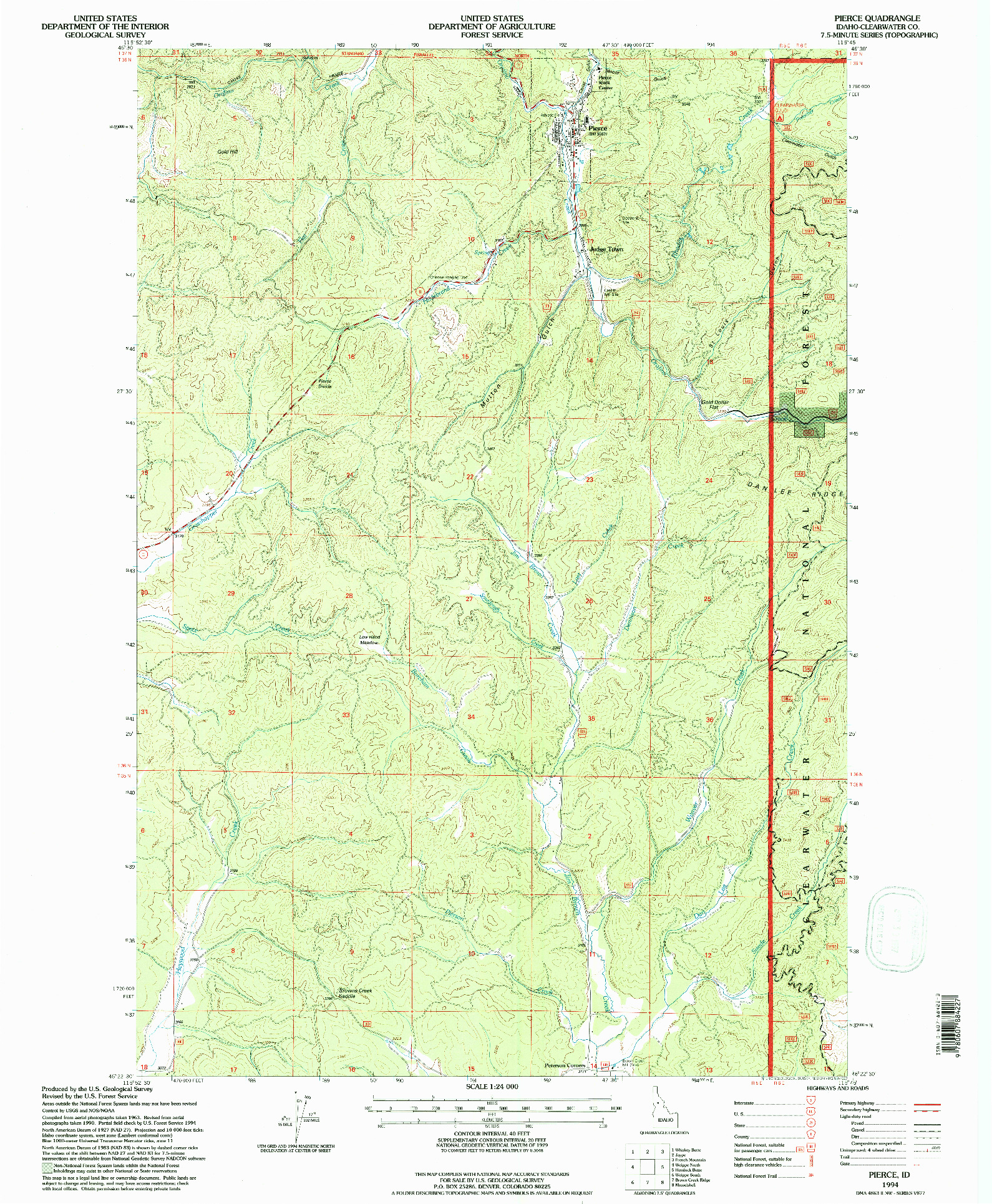 USGS 1:24000-SCALE QUADRANGLE FOR PIERCE, ID 1994
