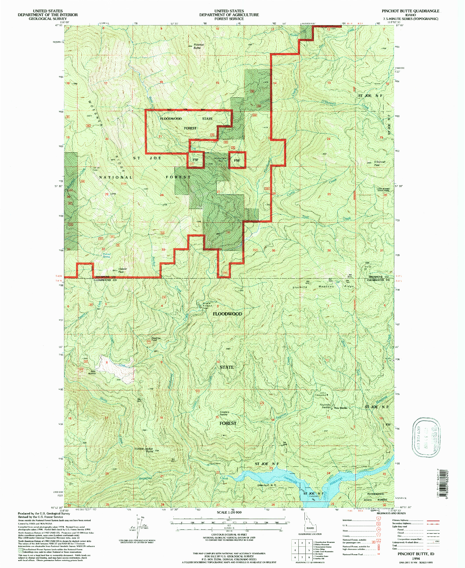 USGS 1:24000-SCALE QUADRANGLE FOR PINCHOT BUTTE, ID 1994