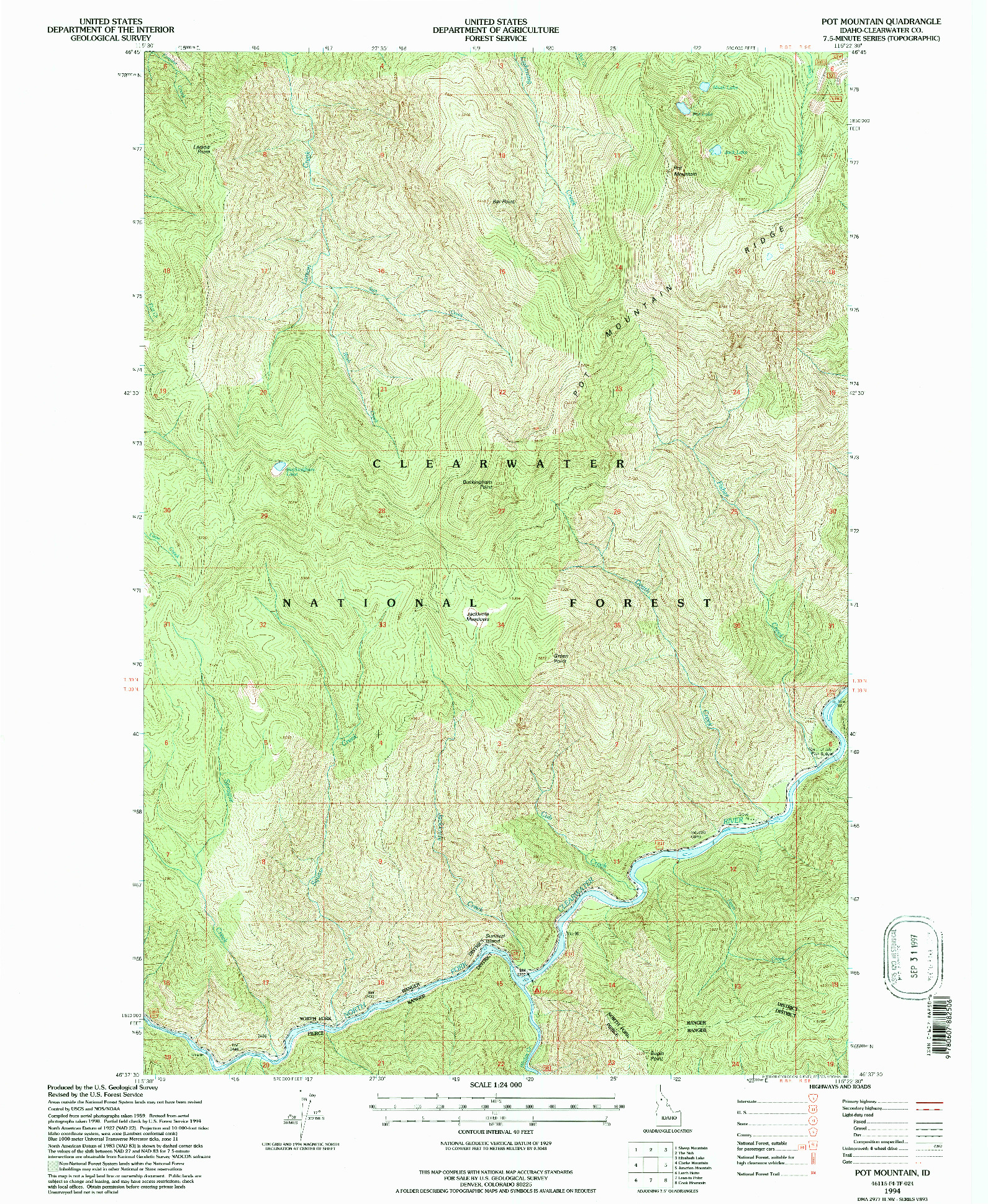 USGS 1:24000-SCALE QUADRANGLE FOR POT MOUNTAIN, ID 1994