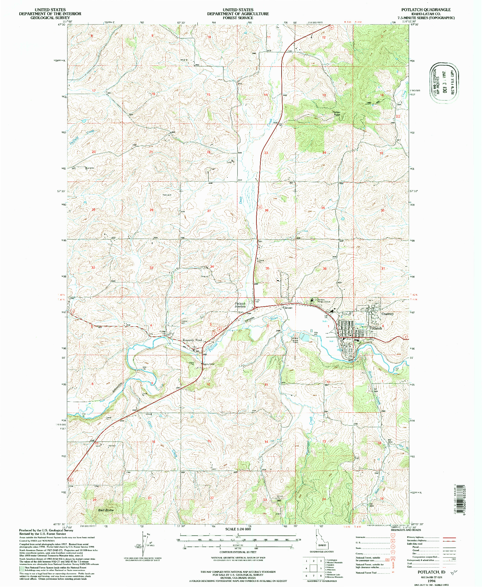 USGS 1:24000-SCALE QUADRANGLE FOR POTLATCH, ID 1994