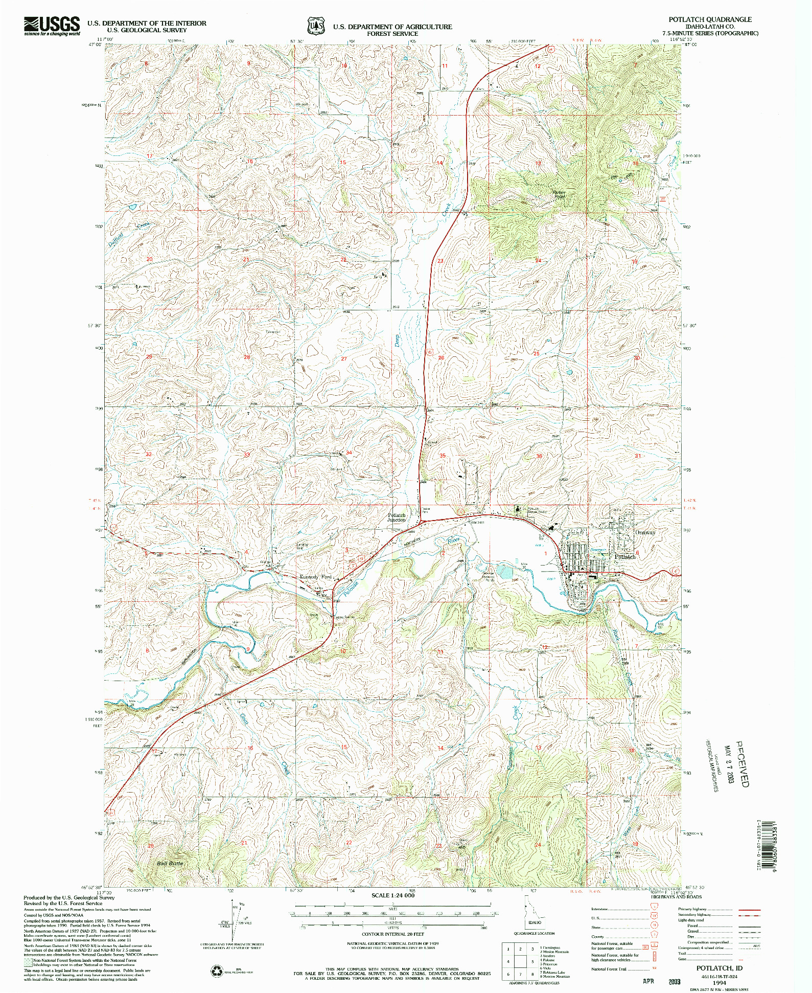 USGS 1:24000-SCALE QUADRANGLE FOR POTLATCH, ID 1994