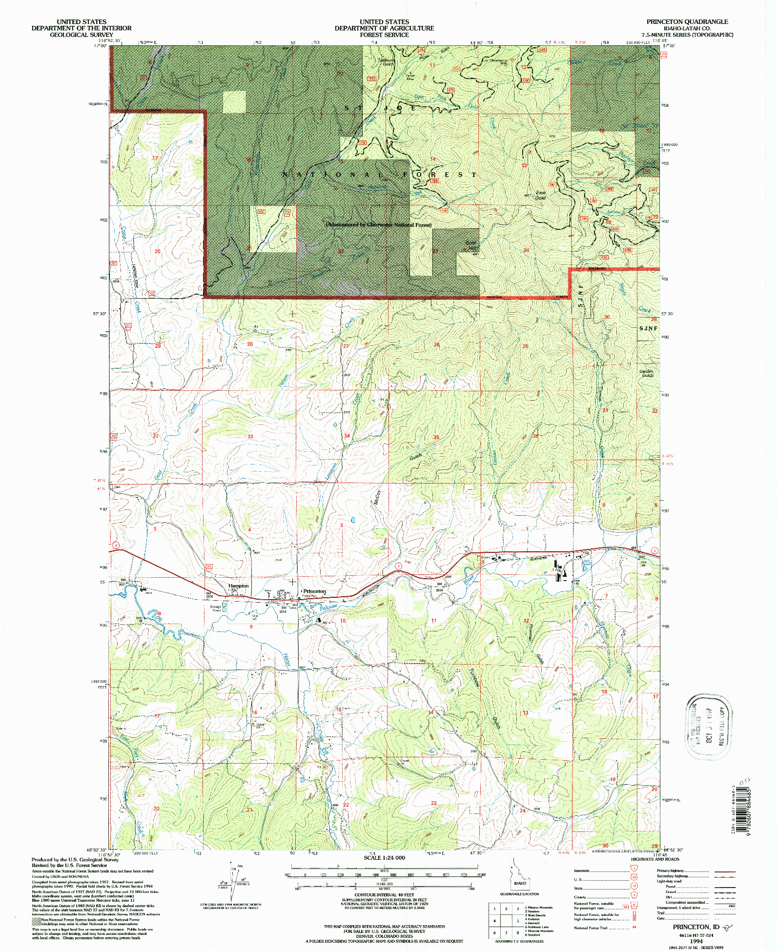 USGS 1:24000-SCALE QUADRANGLE FOR PRINCETON, ID 1994